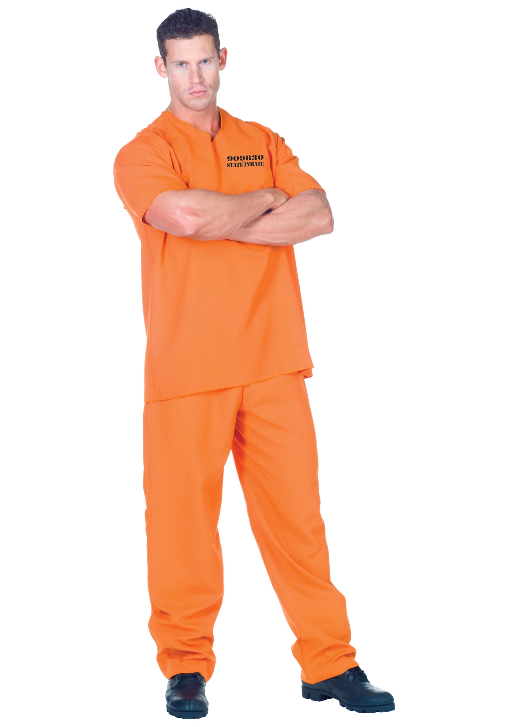 Plus Size Orange Jumpsuit Prisoner Fancy Dress Costume For Adults