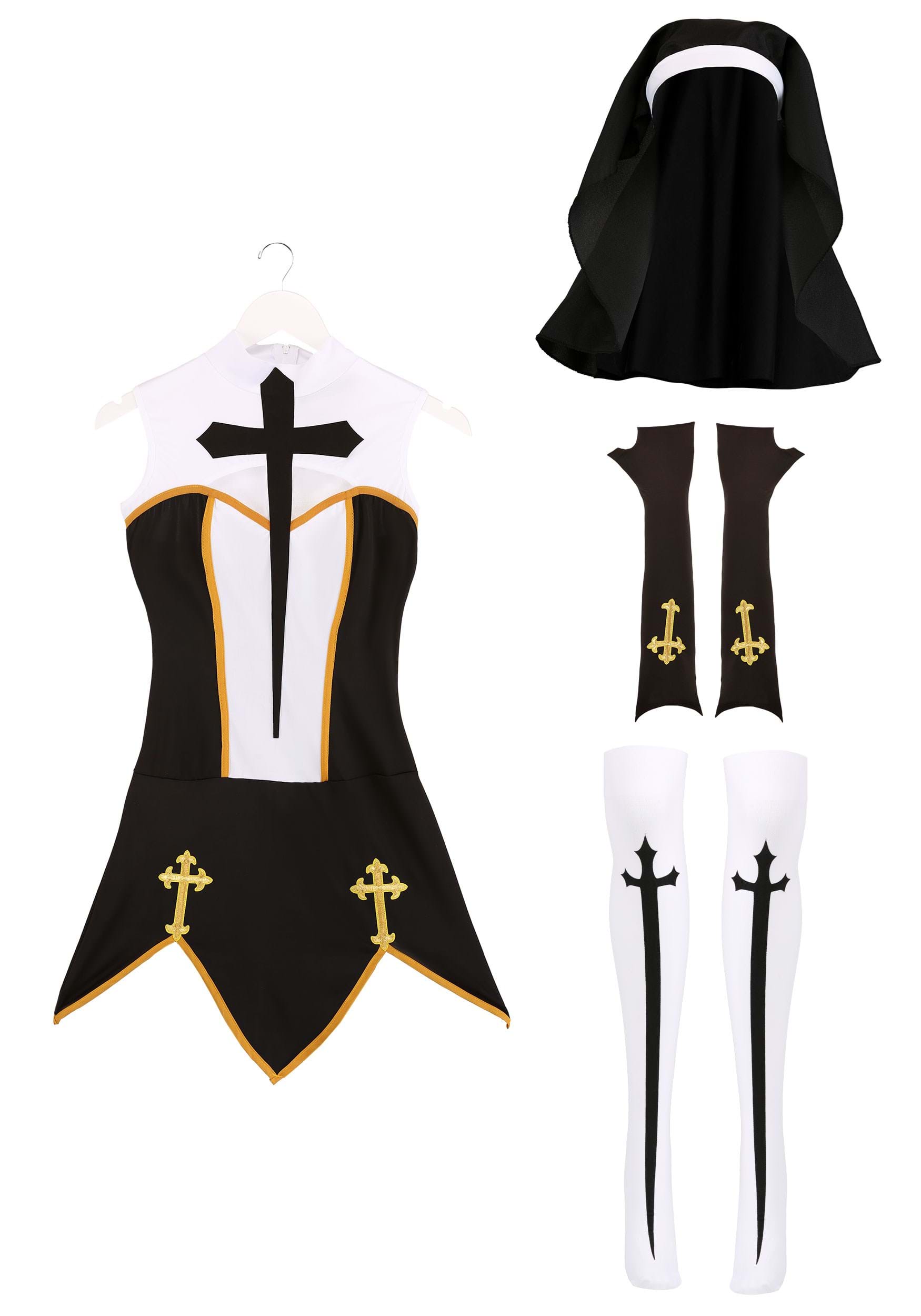 Bad Habit Nun Fancy Dress Costume For Women W/ Dress & Thigh High Stockings