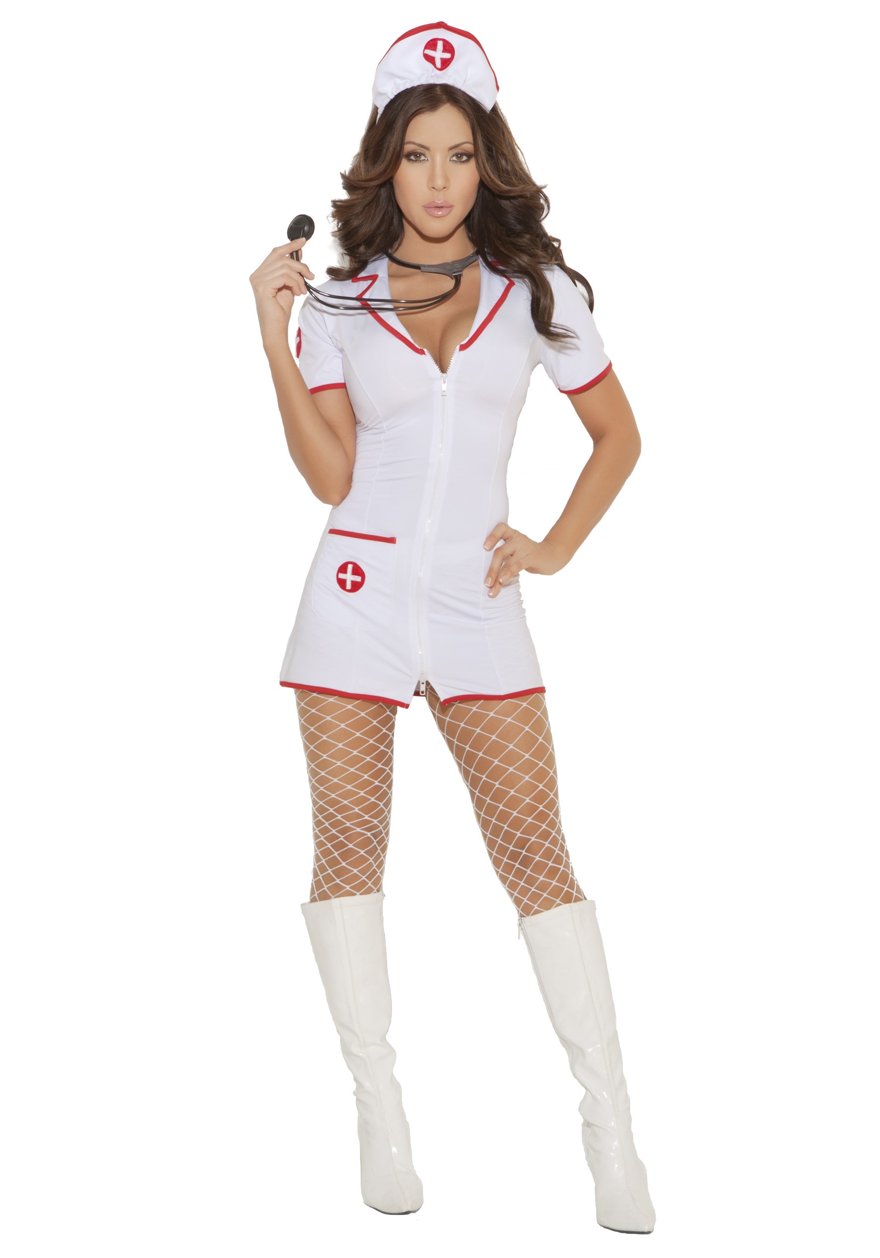 Head Nurse Fancy Dress Costume For Women W/ Hat And White Dress
