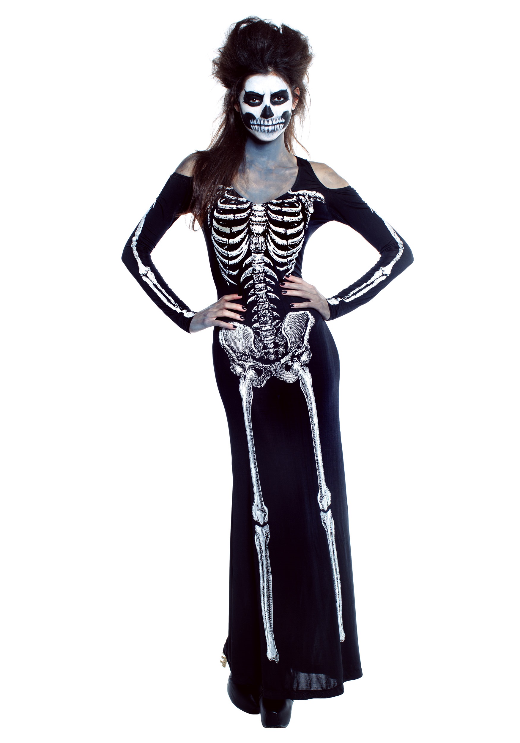 Bone Appetit Skeleton Long Dress Fancy Dress Costume For Women