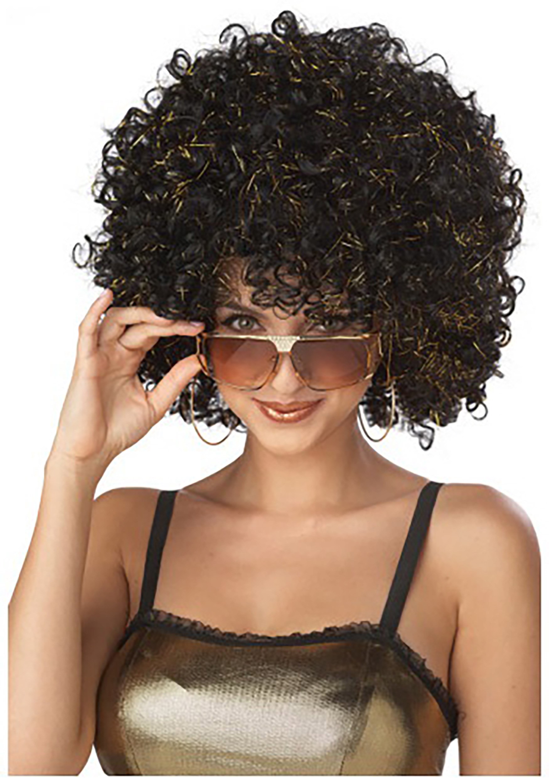 Photos - Fancy Dress California Costume Collection Vintage Black and Gold Women's Disco Wig Bla 