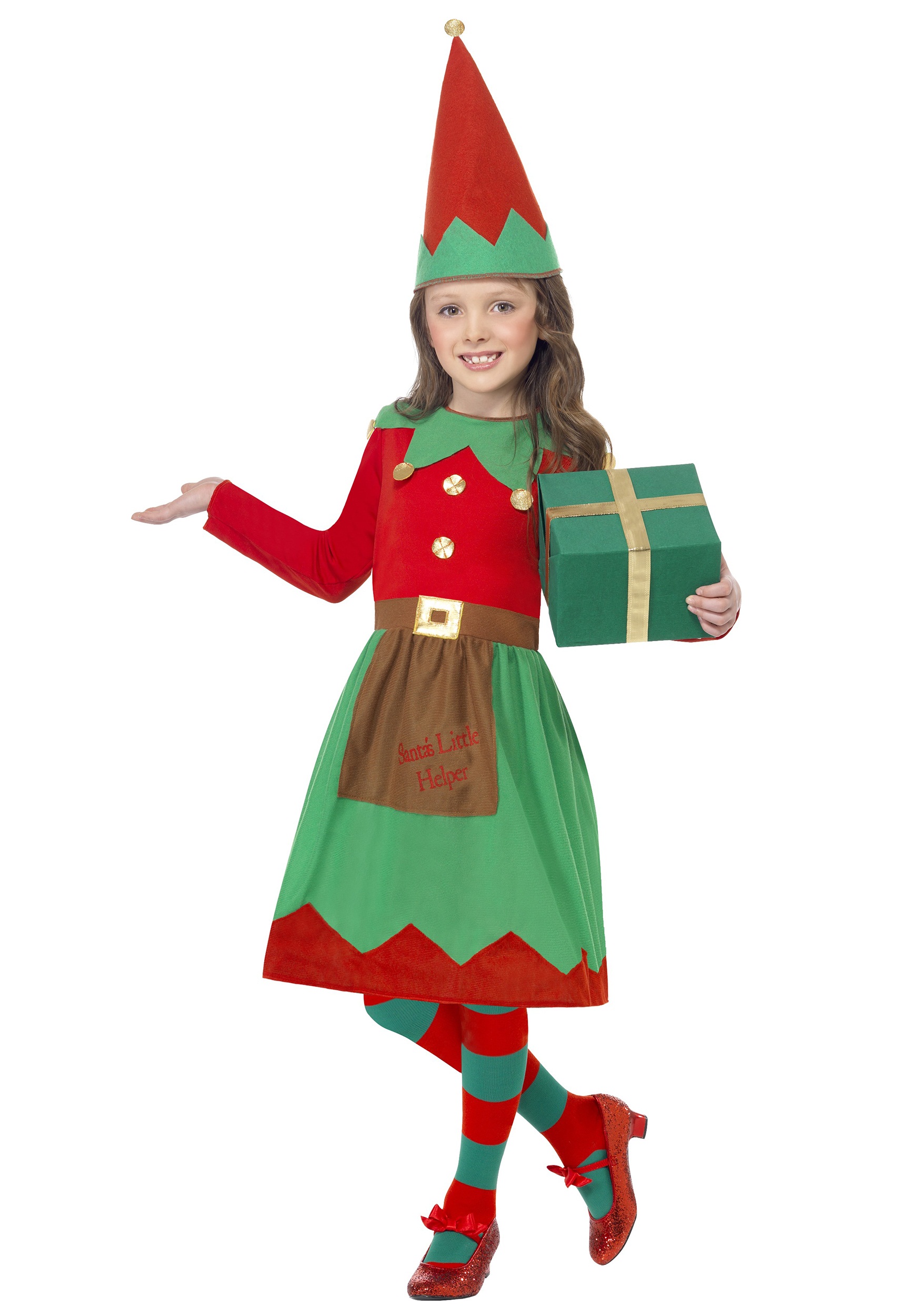 Photos - Fancy Dress Helper Smiffys Girls Santa's Little   Costume Green/Red SM39 