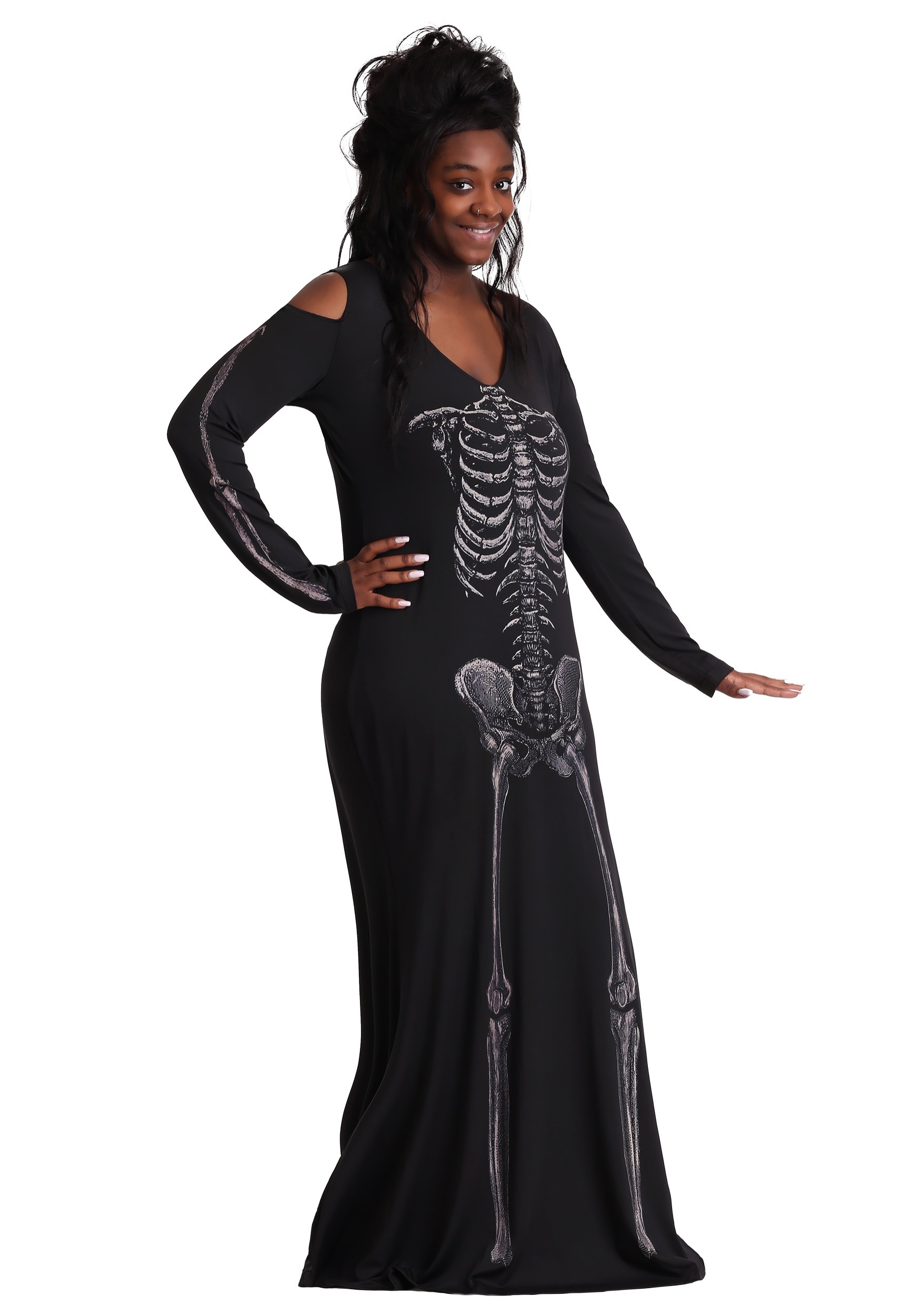 Bone Appetit Skeleton Plus Size Long Dress Fancy Dress Costume for Women