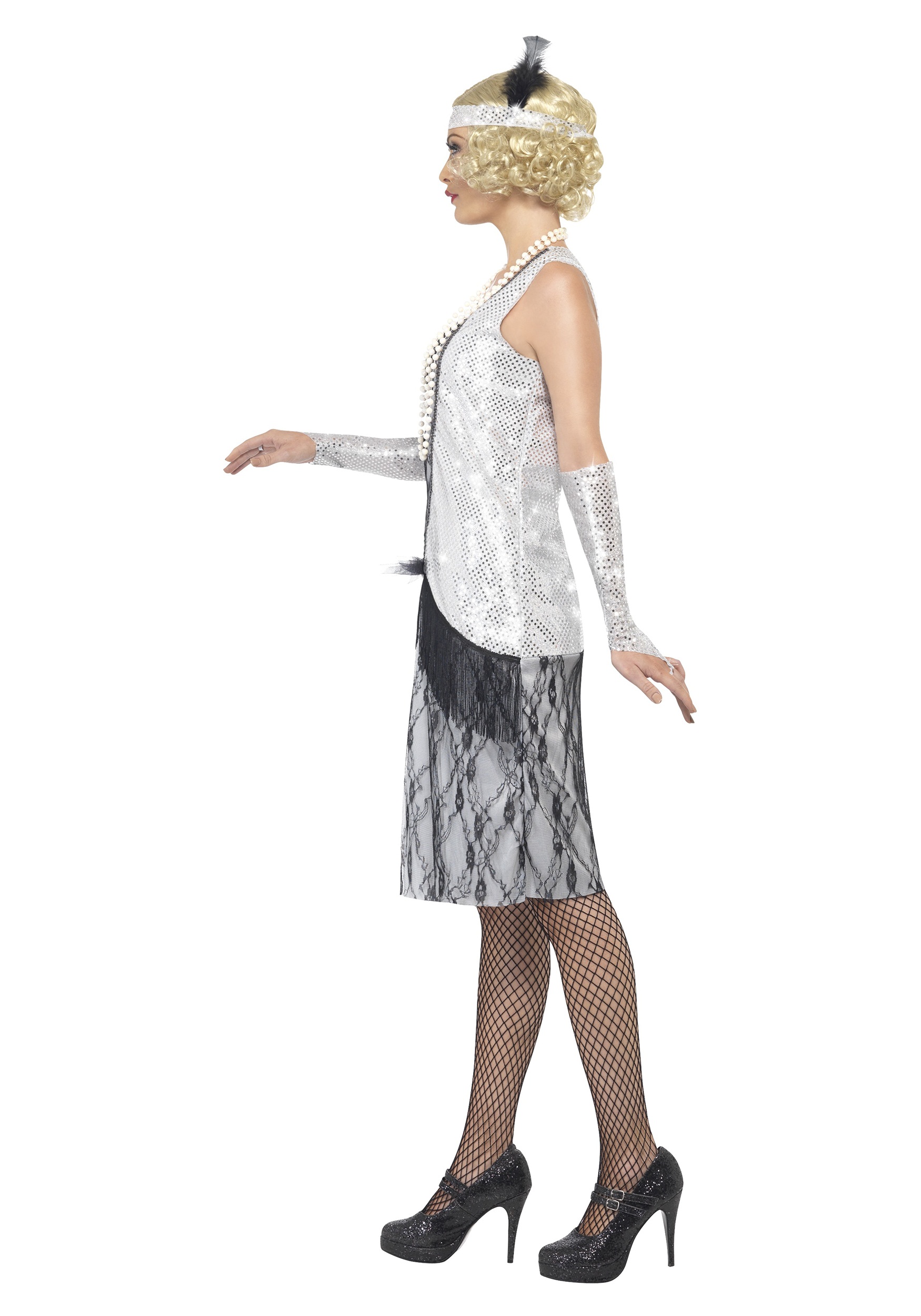 1920s Silver Flapper Fancy Dress Costume For Women , Decade Fancy Dress Costumes
