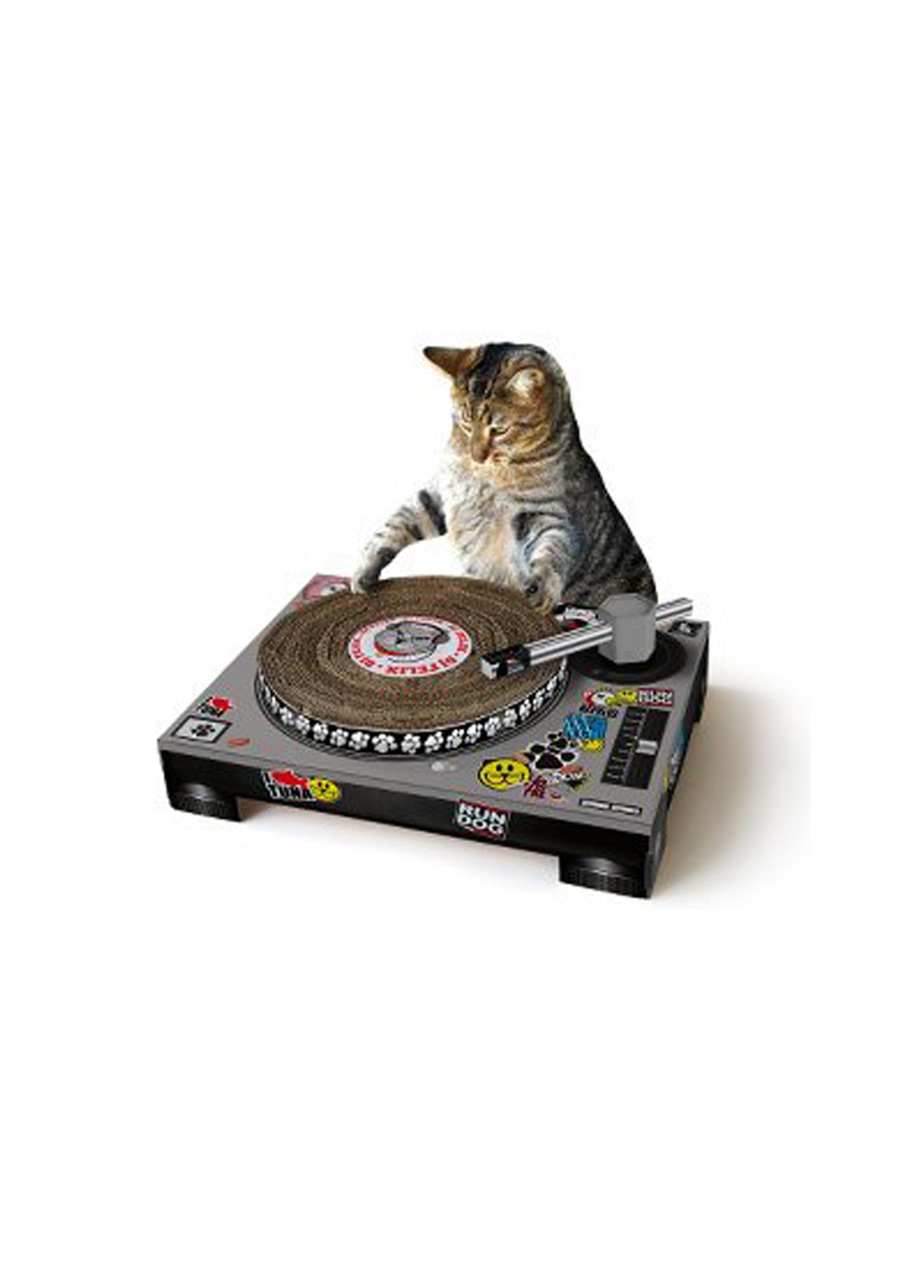 Cardboard Cat DJ Scratching Deck