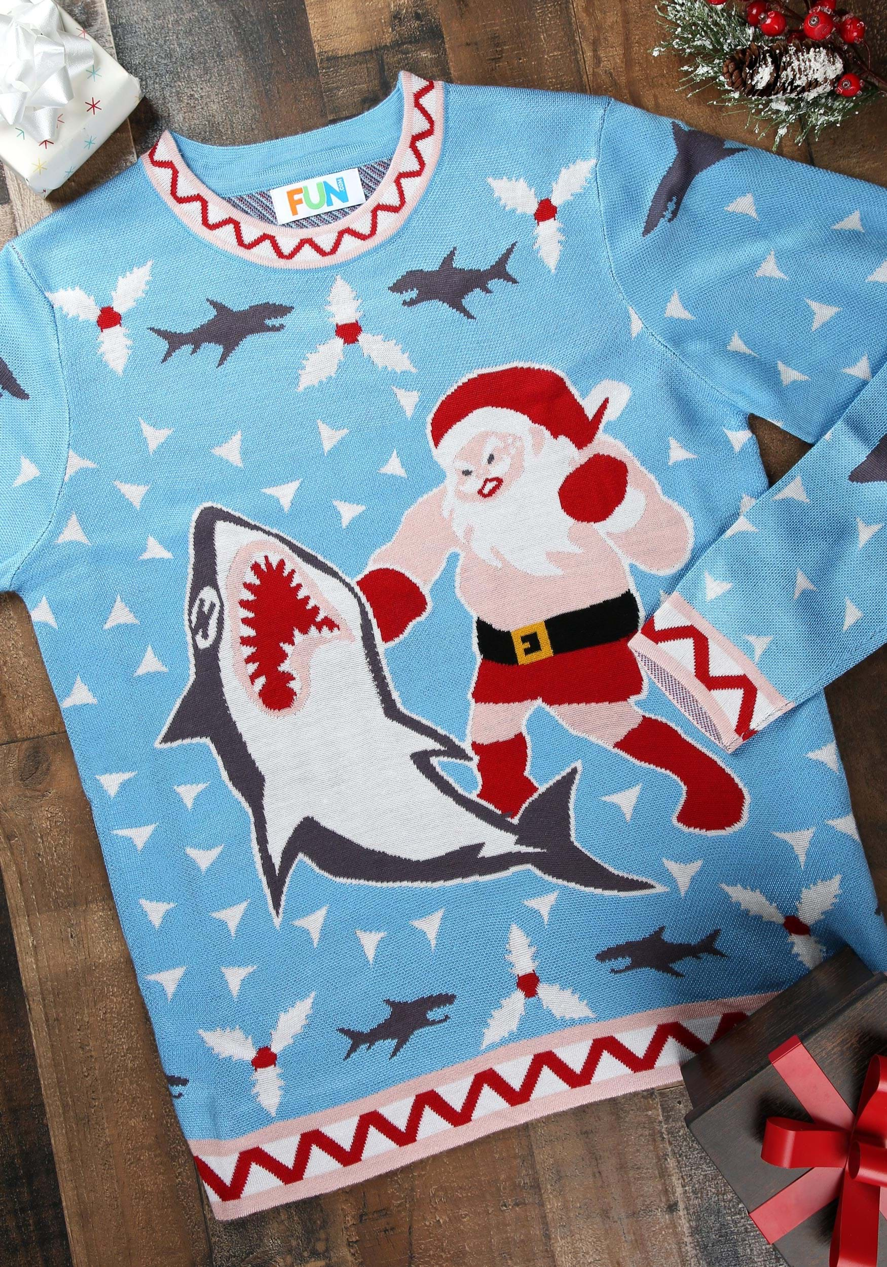 Men's Santa vs Shark Ugly Christmas Fancy Dress Costume Sweater