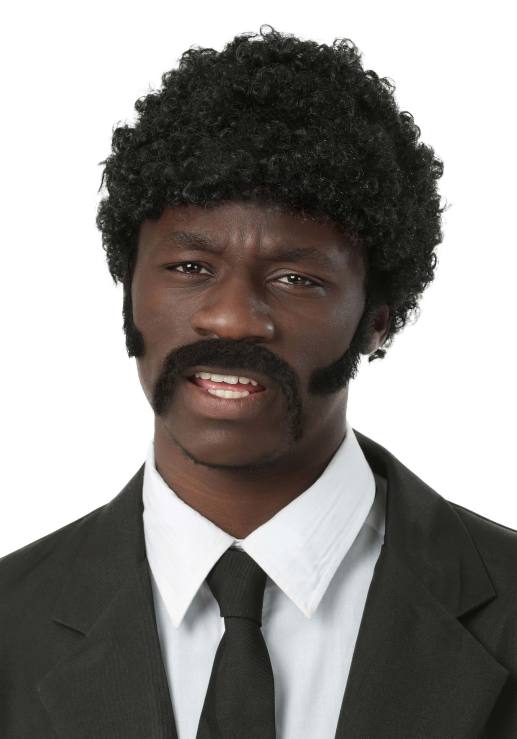 Photos - Fancy Dress Pulp FUN Costumes Adult  Fiction Jules Winnfield Wig and Mustache Set Black FUN6634AD 