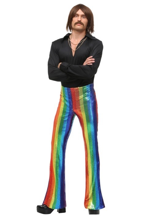 Men s Disco King Costume w 70s Sequin Rainbow Pants