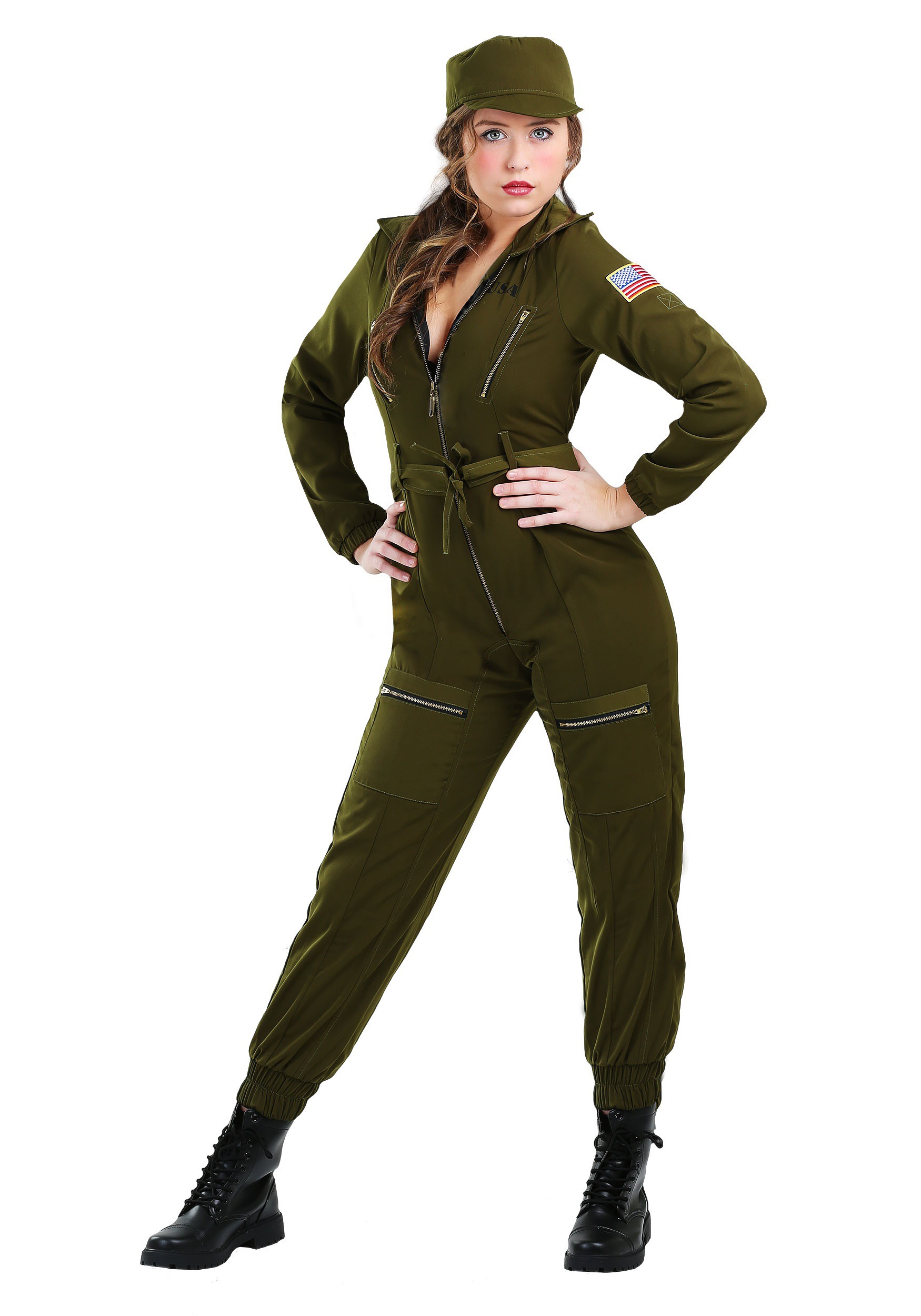 Army Flightsuit Fancy Dress Costume for Adult Women