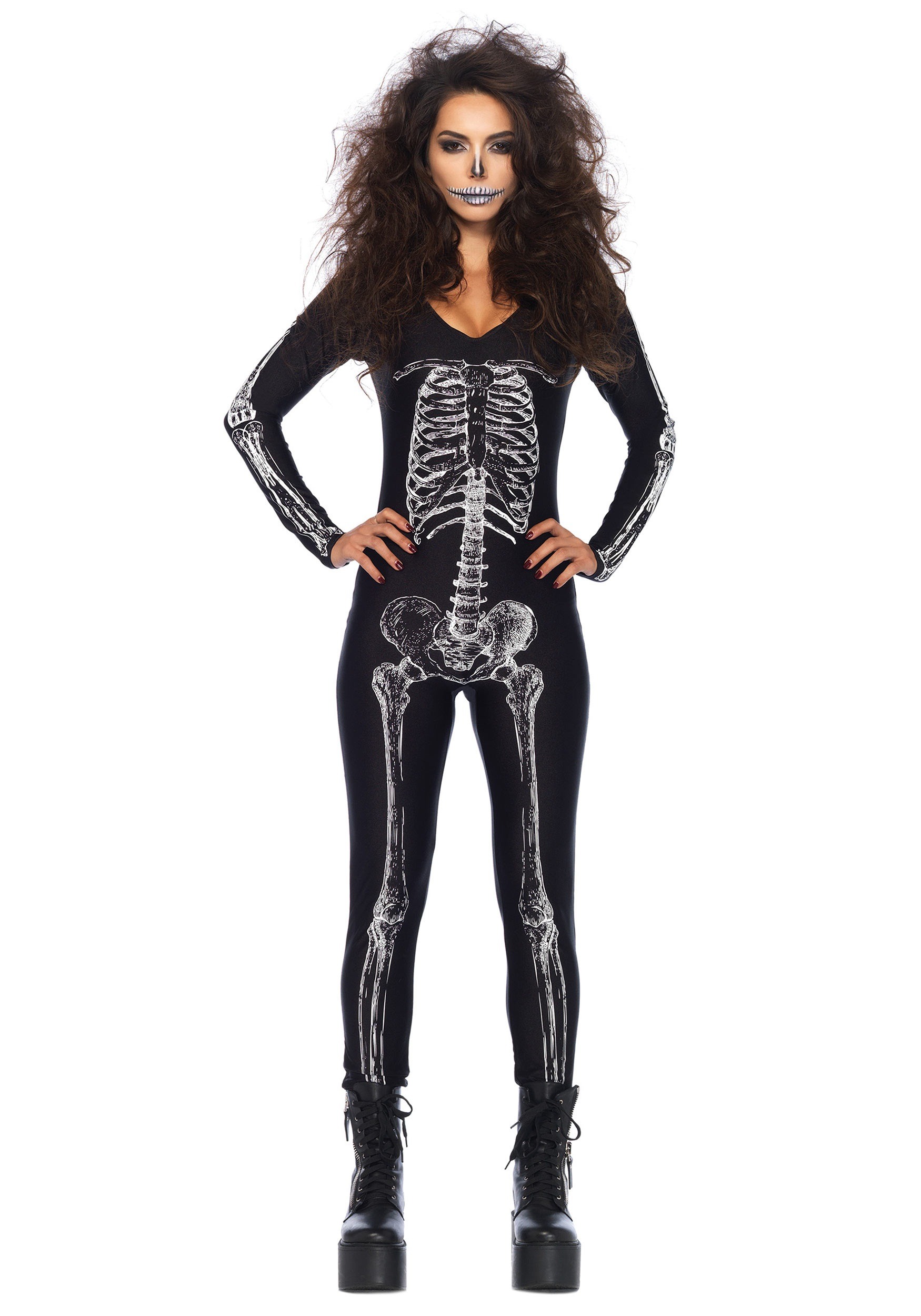 X-Ray Skeleton Women's Catsuit Fancy Dress Costume