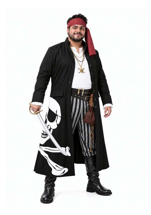 Mens Plus Size Pirate Flag Captain Costume New Main