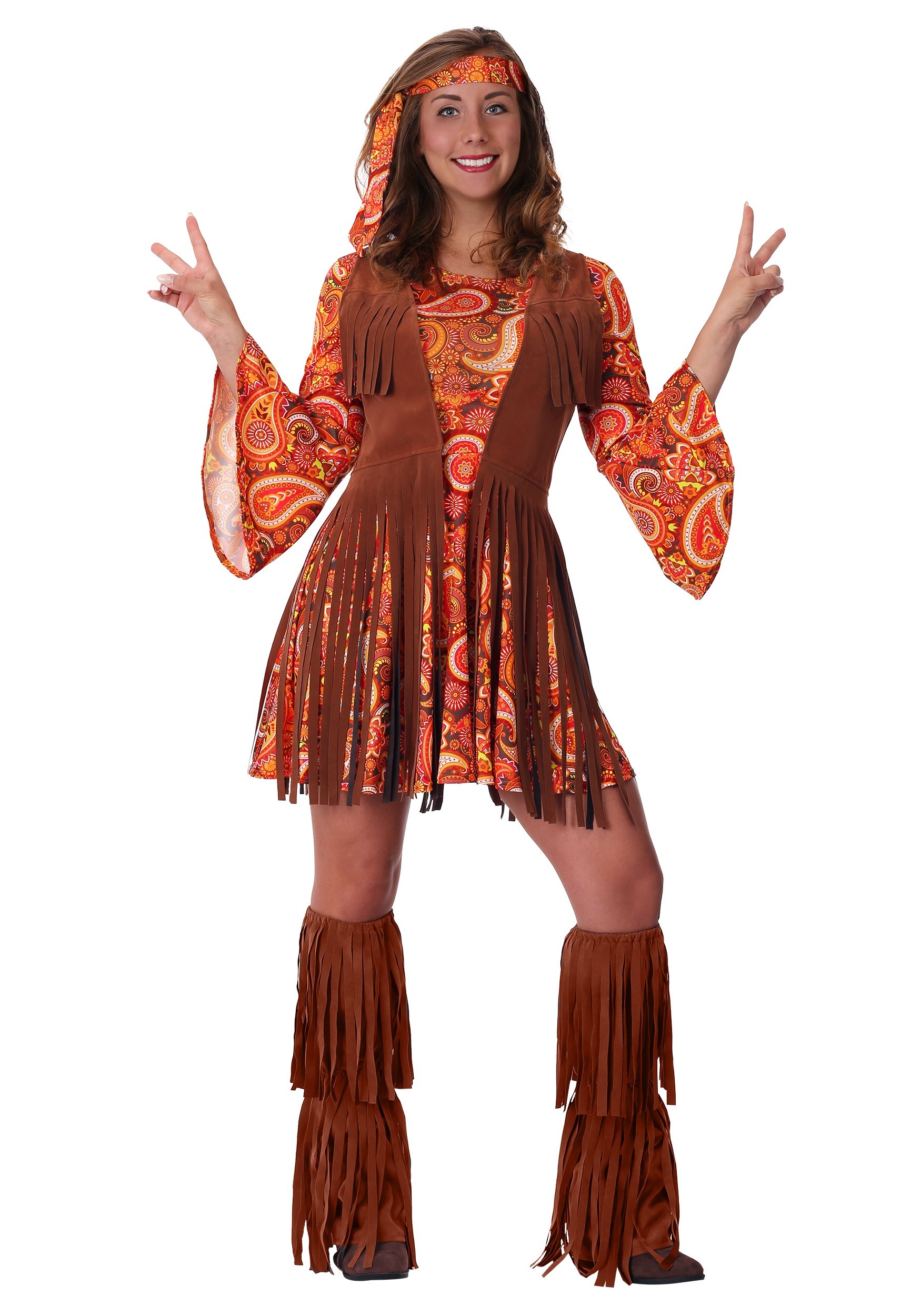 Fringe Hippie Fancy Dress Costume For Women