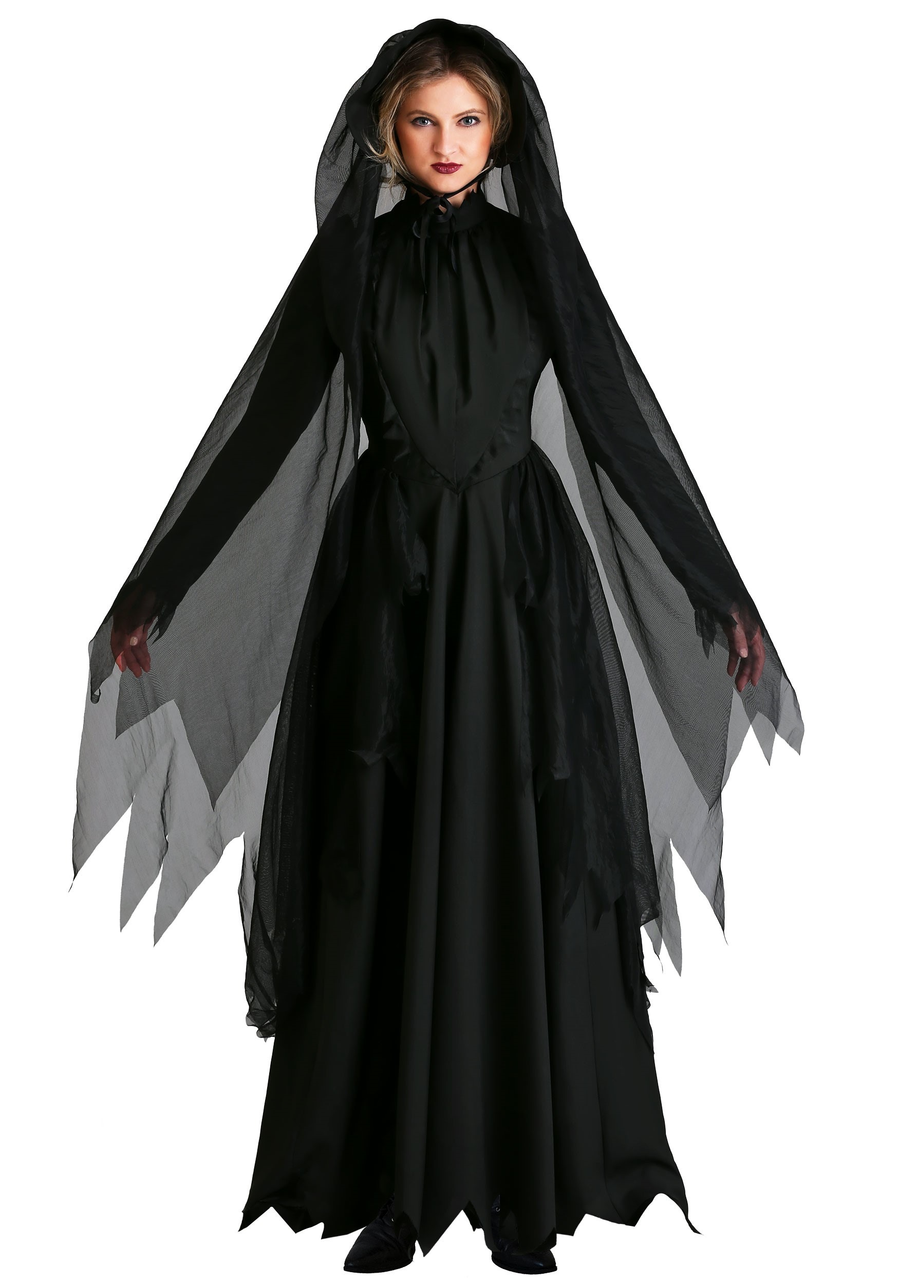 Women's Lady in Black Ghost Fancy Dress Costume