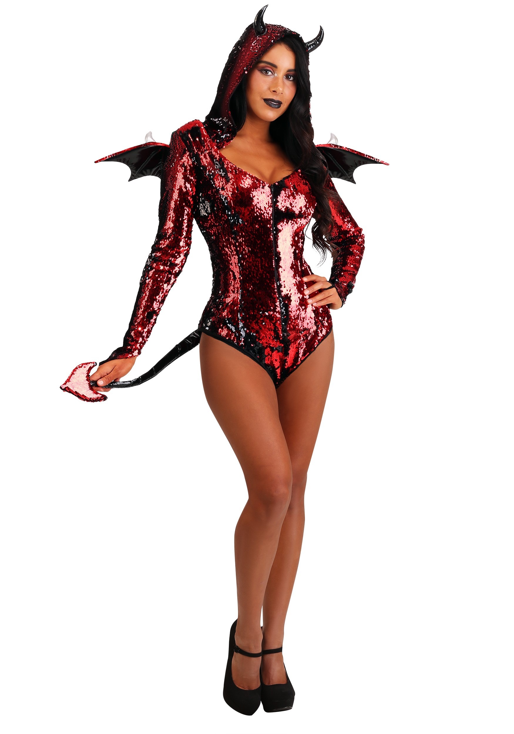 Women's Red Sequined Devil Fancy Dress Costume