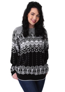 Adult Black and White Skeleton Ugly Halloween Sweater