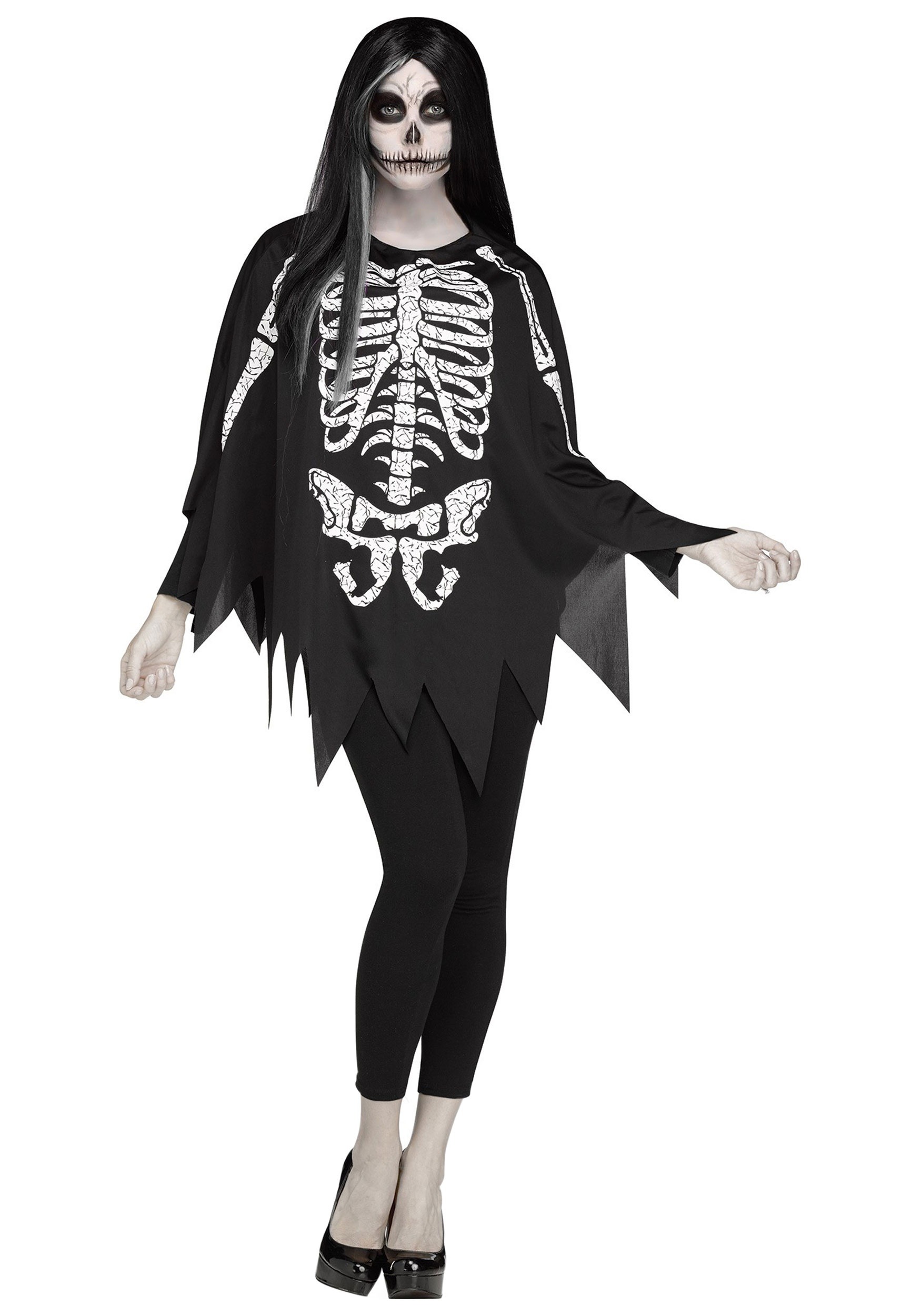Adult White Bones Poncho , Halloween Fancy Dress Costumes