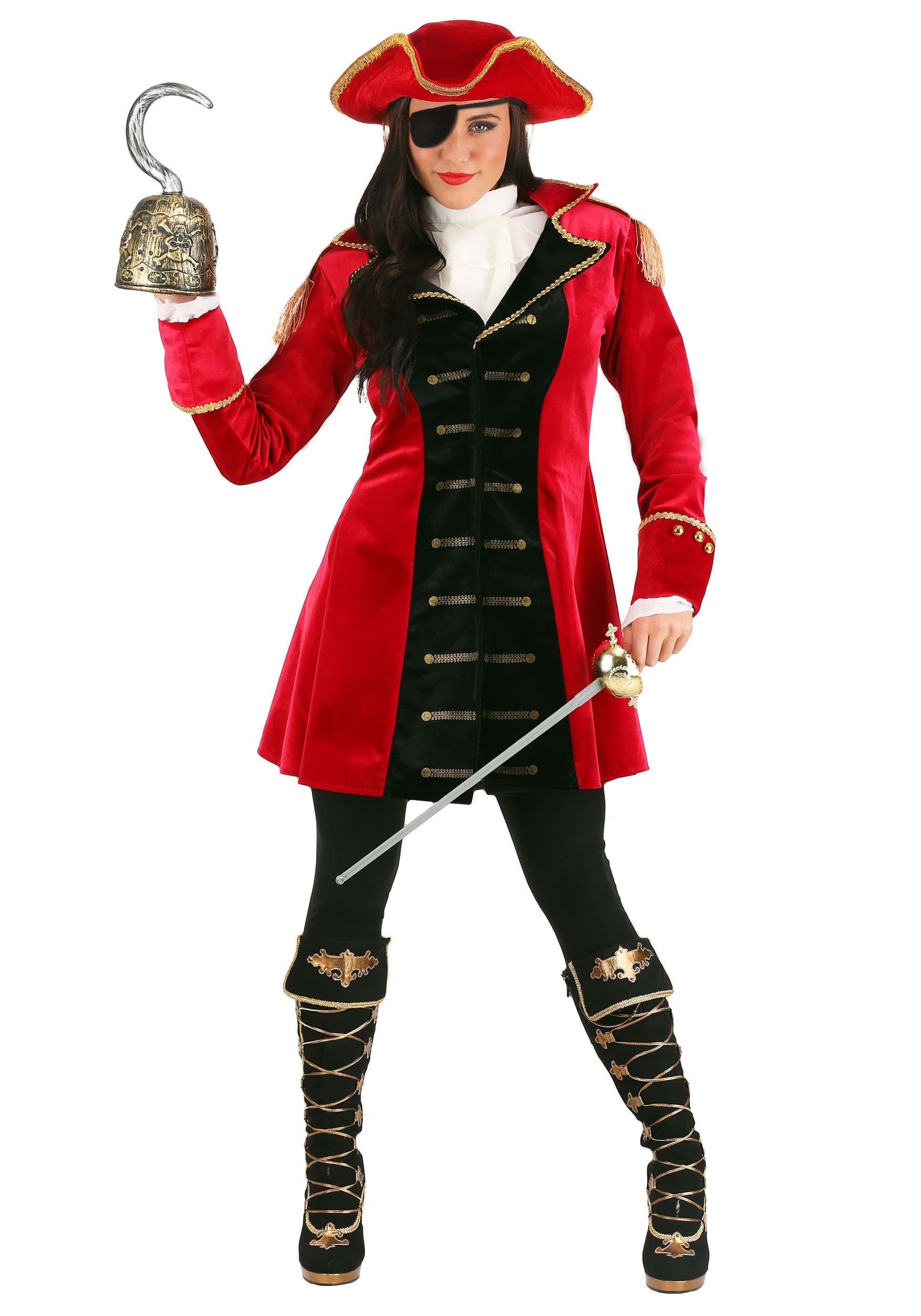 Captain Hook Women's Fancy Dress Costume , Women's Pirate Fancy Dress Costumes