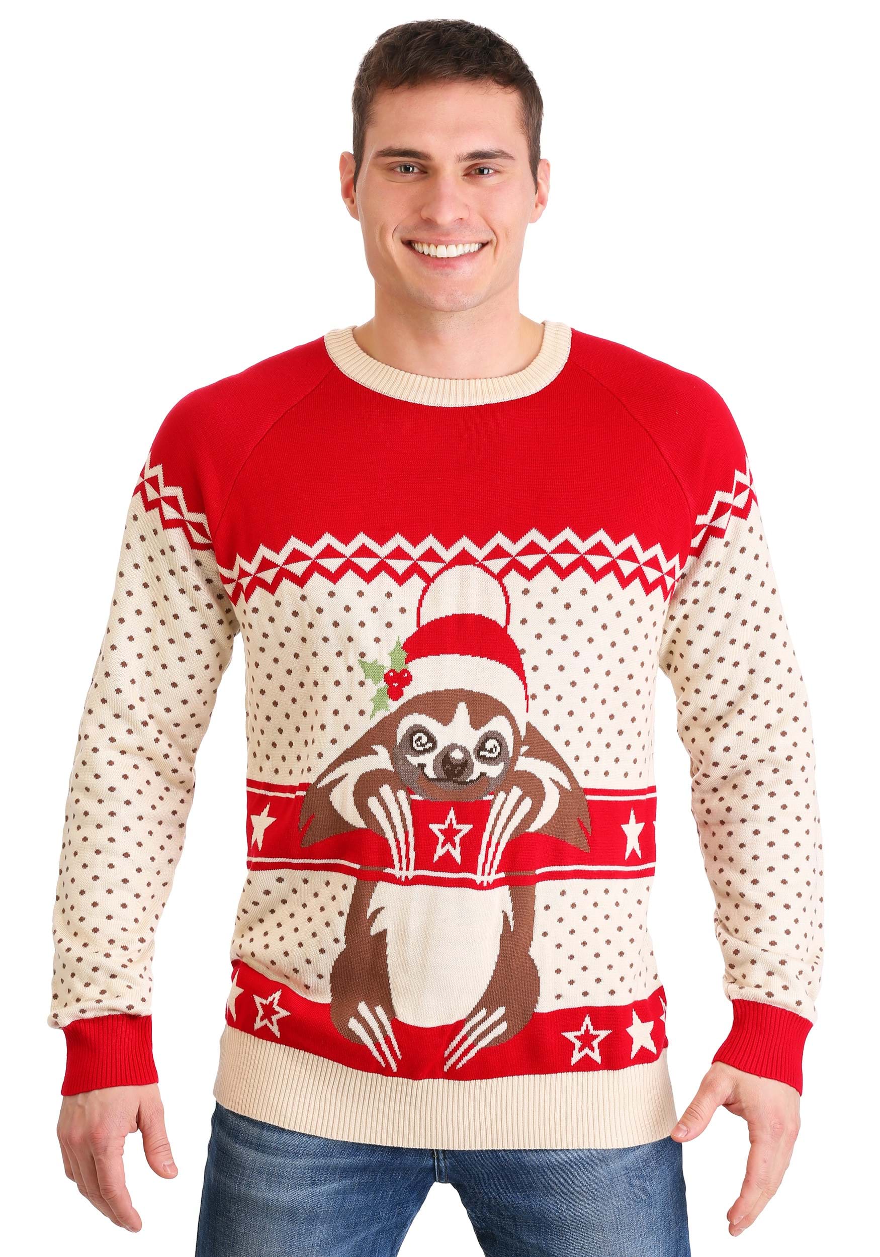 Photos - Fancy Dress Christmas FUN Wear  Sloth Ugly Sweater |  Sweater Brown/Red FU 