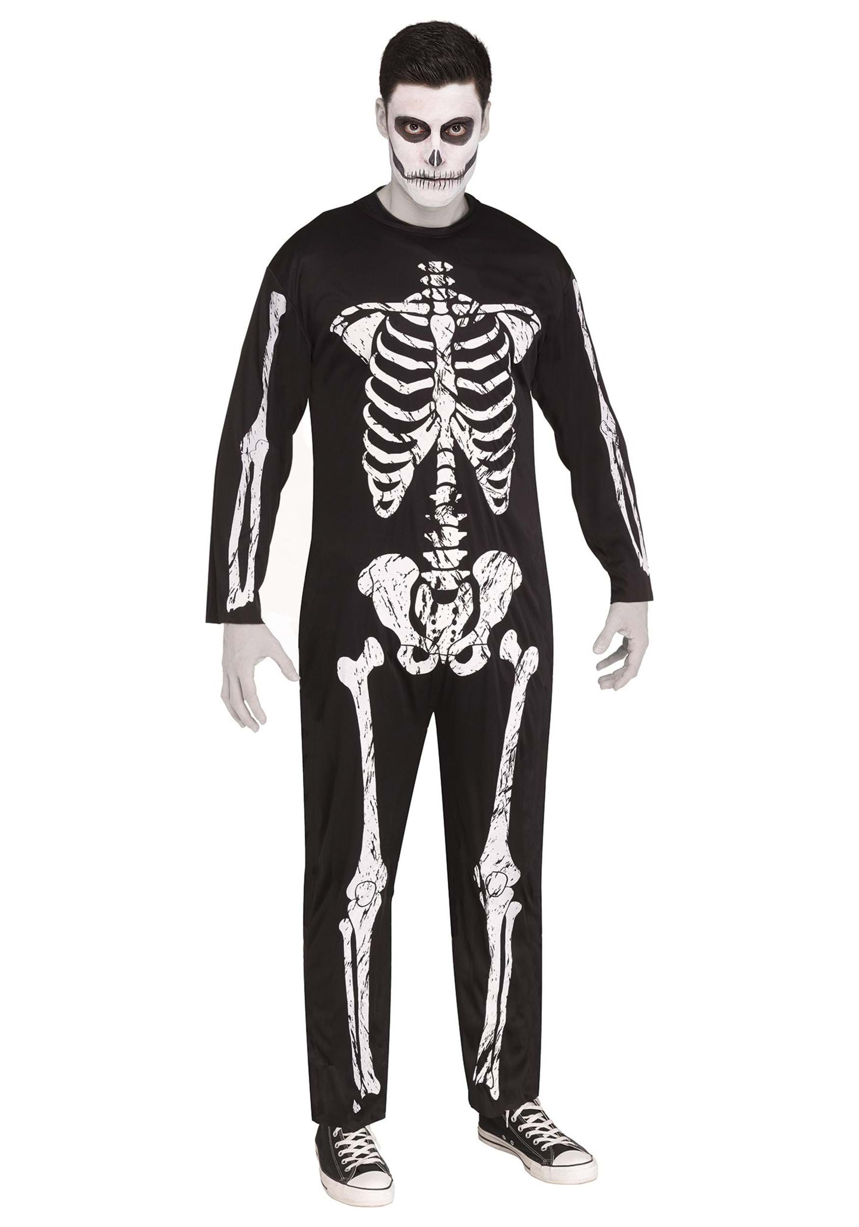 Photos - Fancy Dress Fancy Fun World Skeleton Jumpsuit  Dress Costume for Men Black/White FU 
