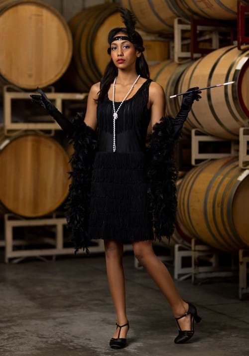 Womens Black Fringe 1920's Flapper Costume