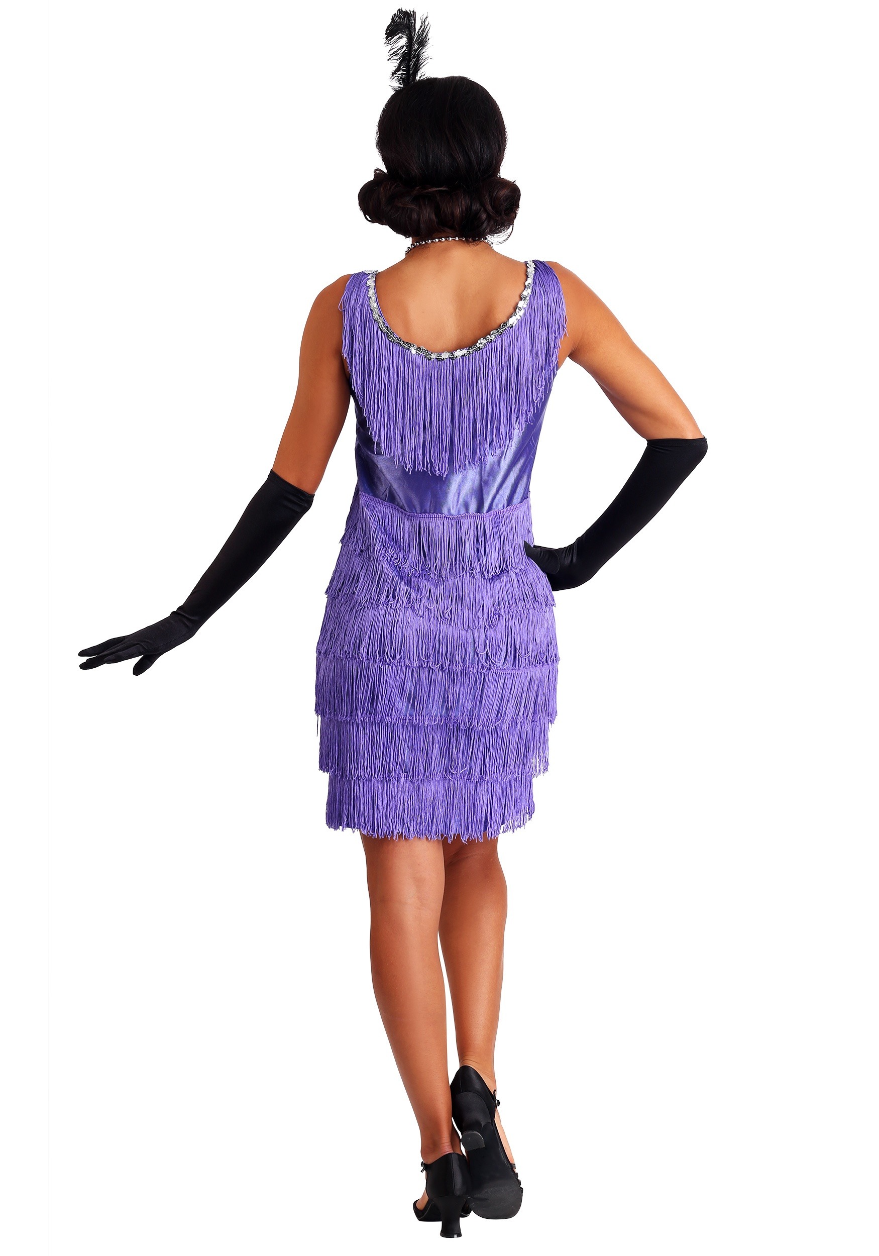 Fringed Purple Flapper Fancy Dress Costume