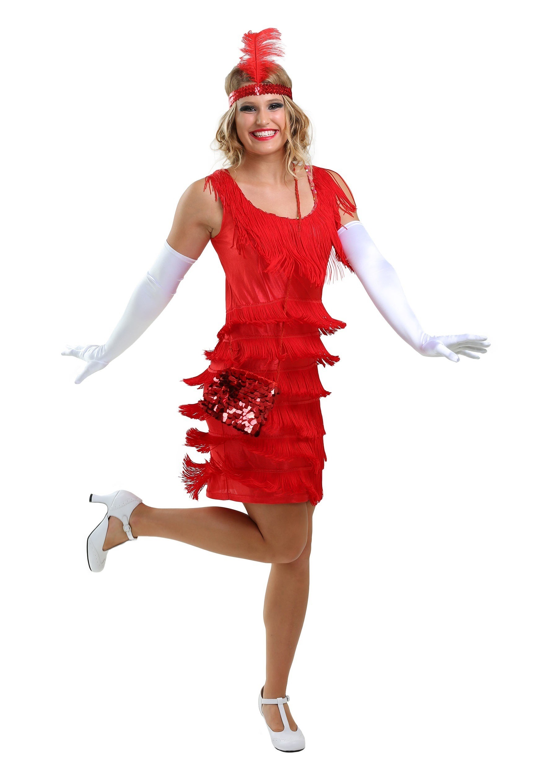 Women's Red Flapper Fringed Dress