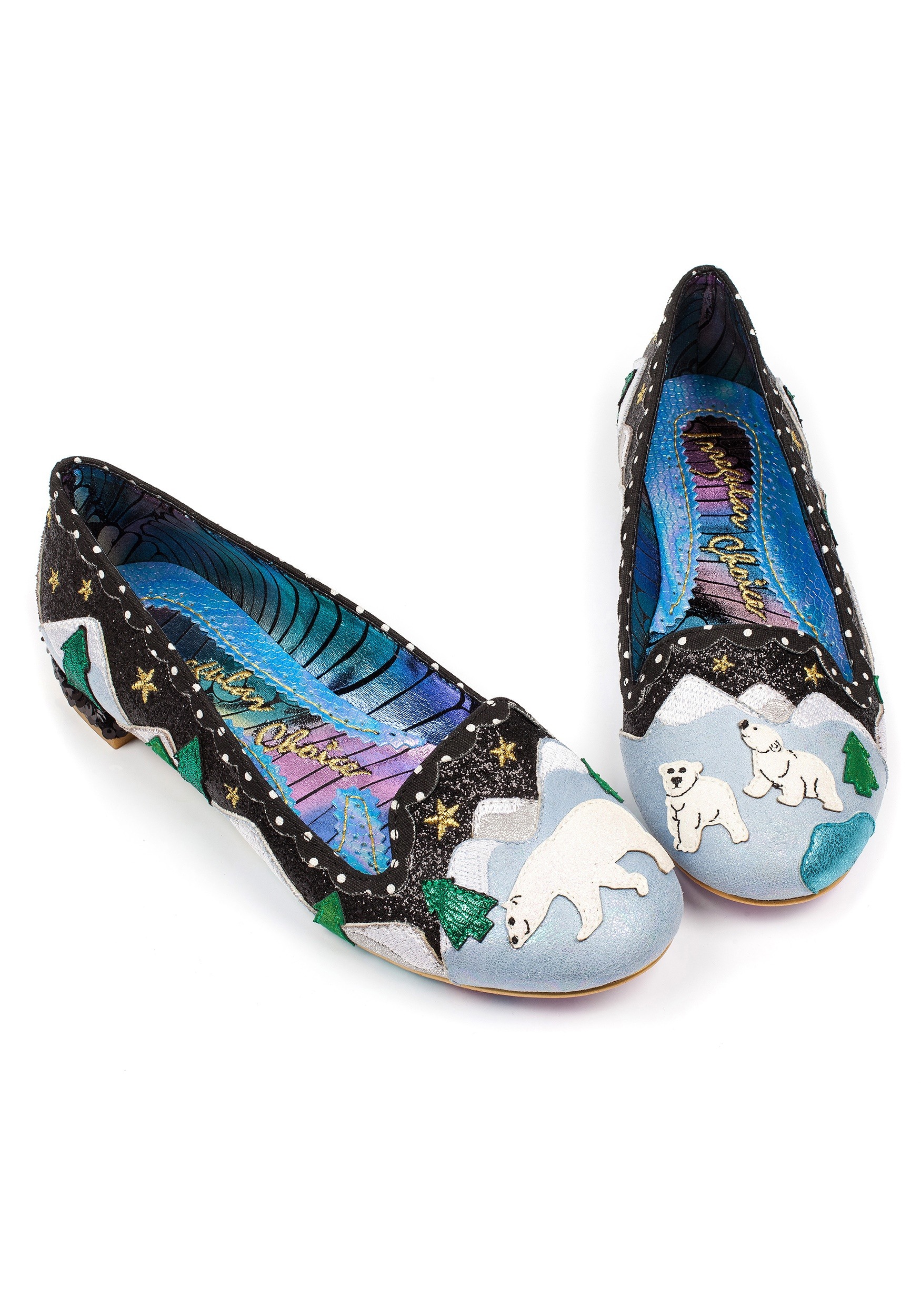 Irregular Choice Dark Blue Binksy Bear Sequin Heeled Flats