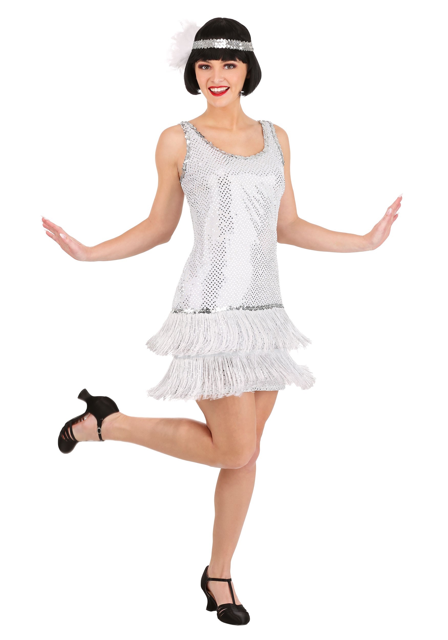 Silver Sequin Flapper Dress Fancy Dress Costume for Women