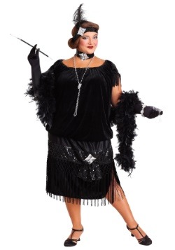 Deluxe Black Flapper Plus Size Womens Costume