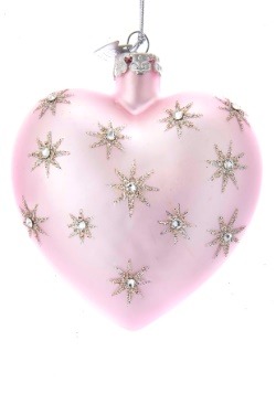 3" Noble Gems Pink Heart w/ Silver Stars Glass Ornament
