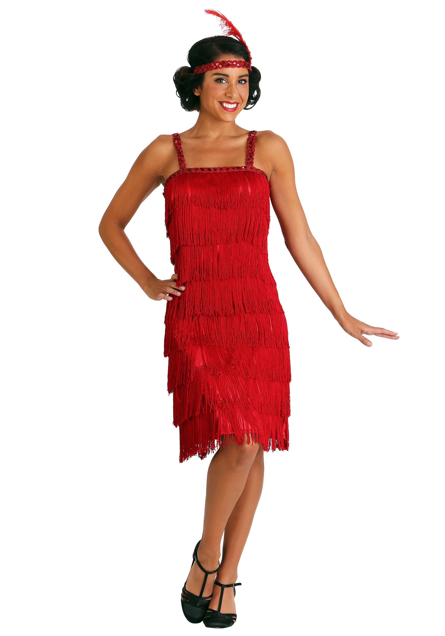 Red Fringe Florence Flapper Fancy Dress Costume