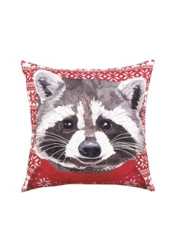Raccoon Christmas Sweater Indoor Outdoor Holiday Pillow