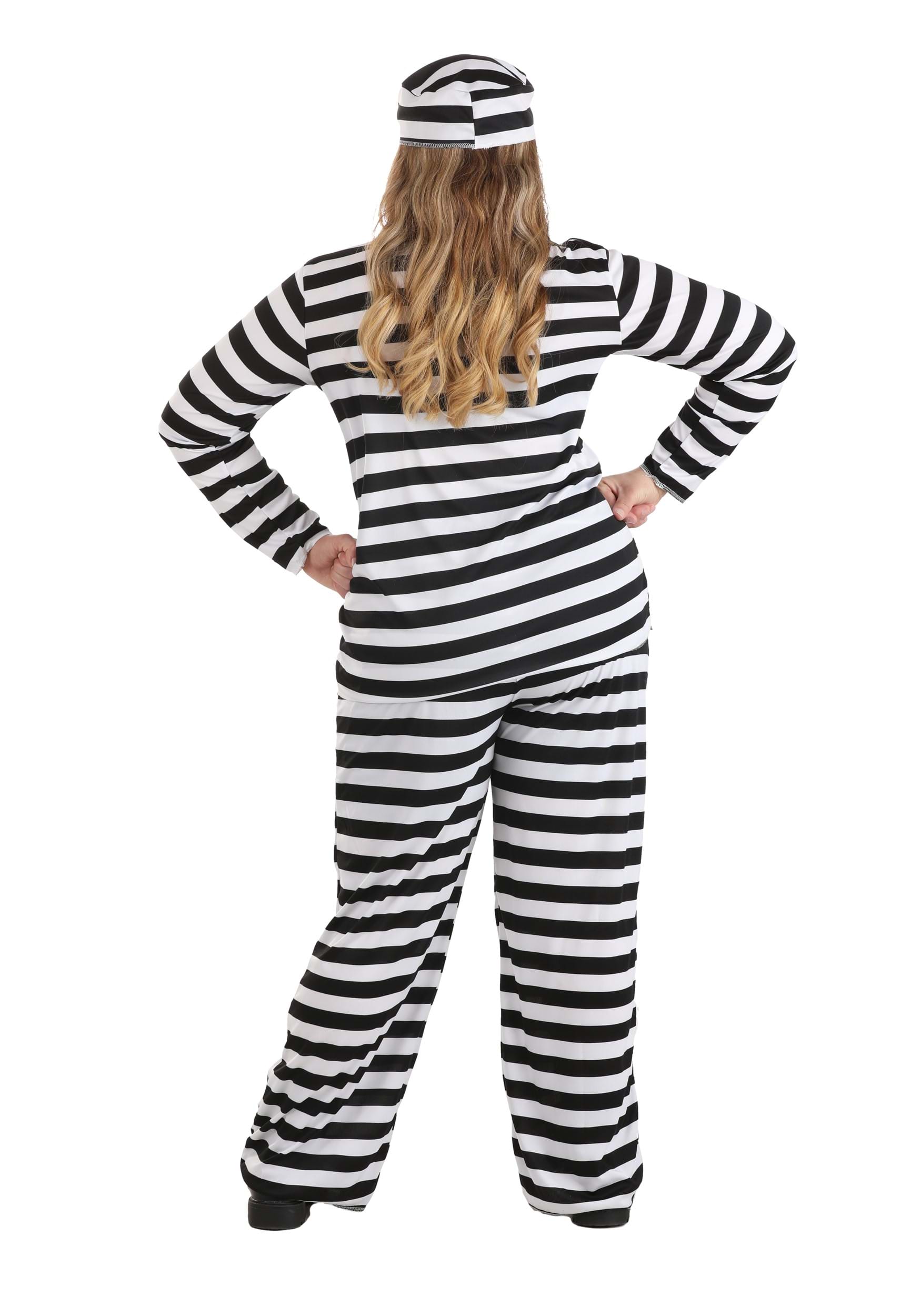 Women's Striped Prisoner Fancy Dress Costume , Jailbird Women's Fancy Dress Costume
