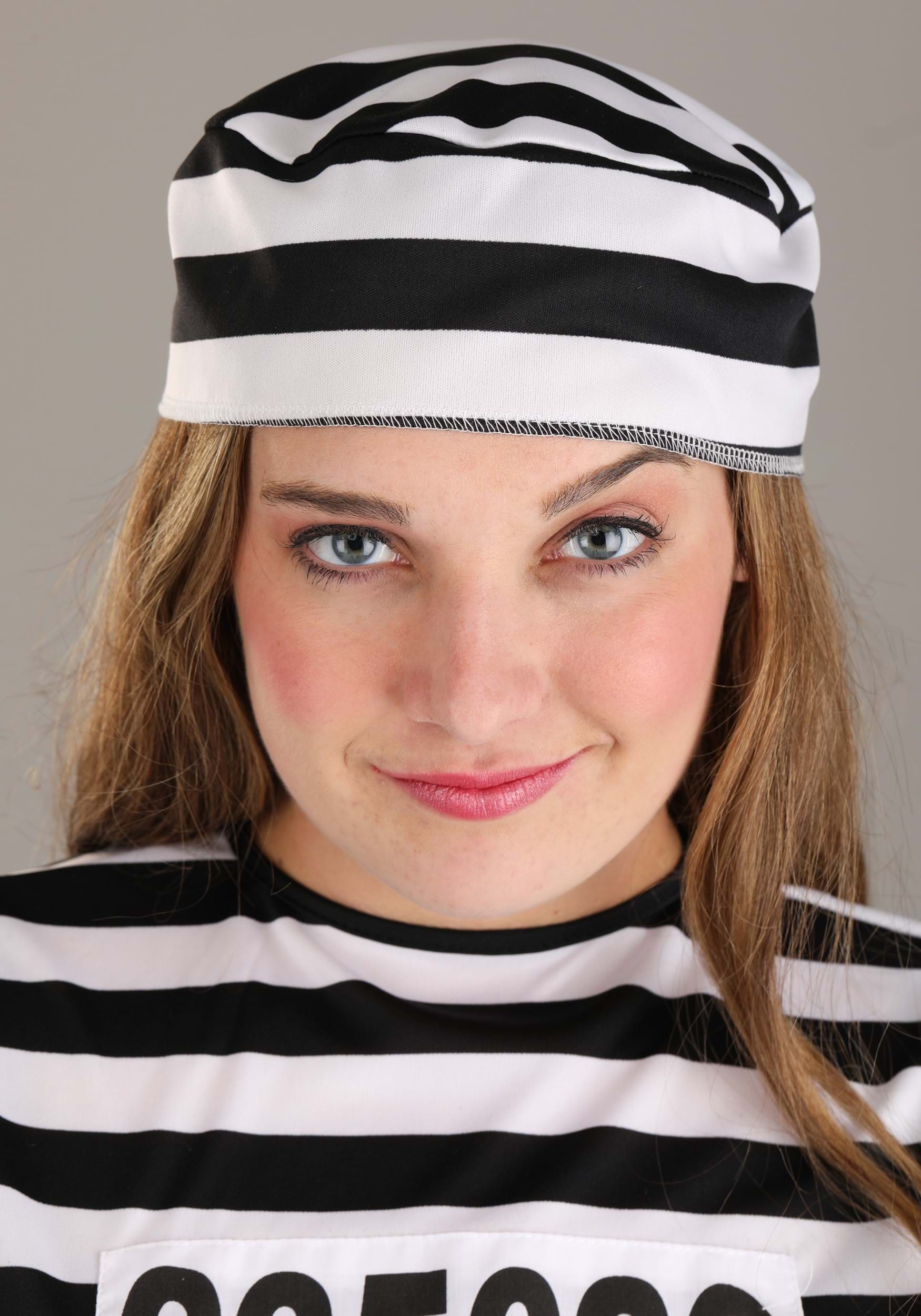 Women's Striped Prisoner Fancy Dress Costume , Jailbird Women's Fancy Dress Costume