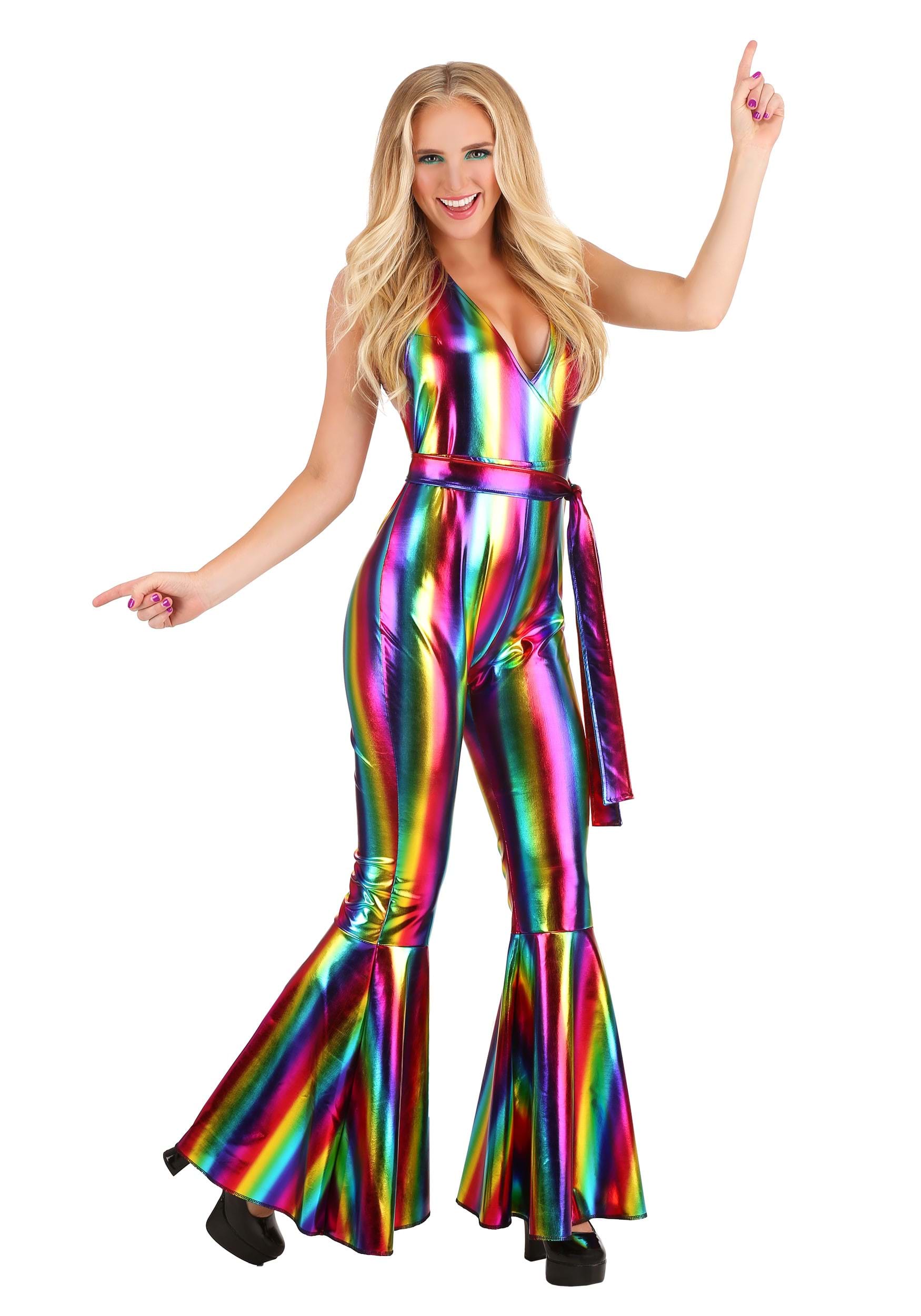 Rainbow Rave Disco Fancy Dress Costume For Women