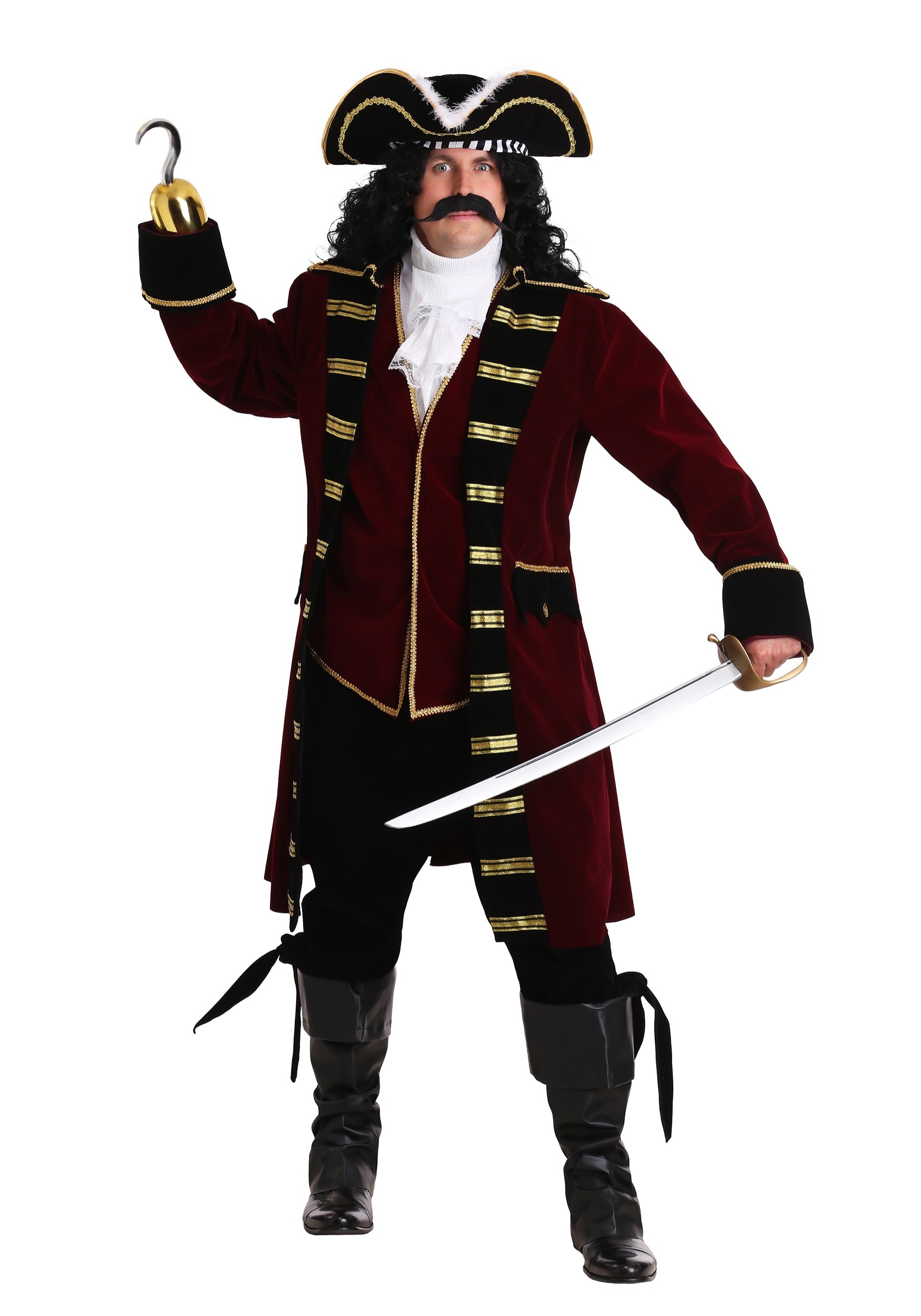 Plus Size Deluxe Captain Hook Fancy Dress Costume | Exclusive | Adult | Mens | Black/Red/White | 6x | Fun Costumes