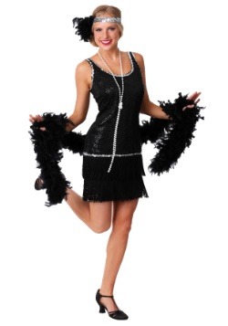 Black Sequin & Fringe Plus Size Flapper Dress