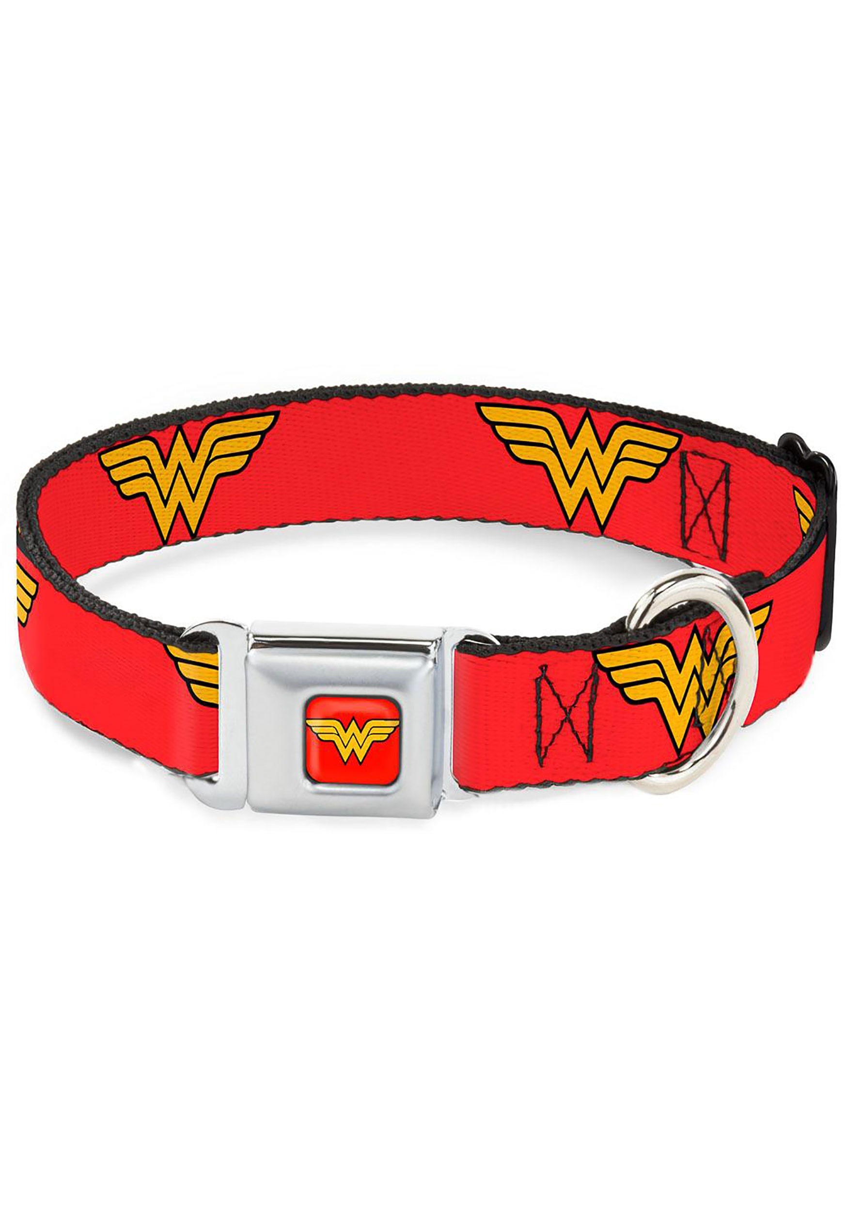 Wonder Woman Logo Red Seatbelt Buckle Dog Collar- 1 Inch