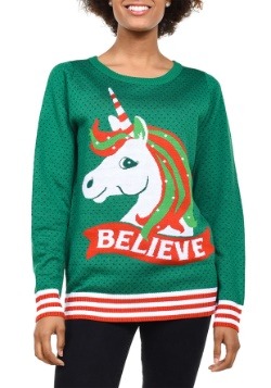 Tipsy Elves Womens Believe Unicorn Ugly Christmas Sweater