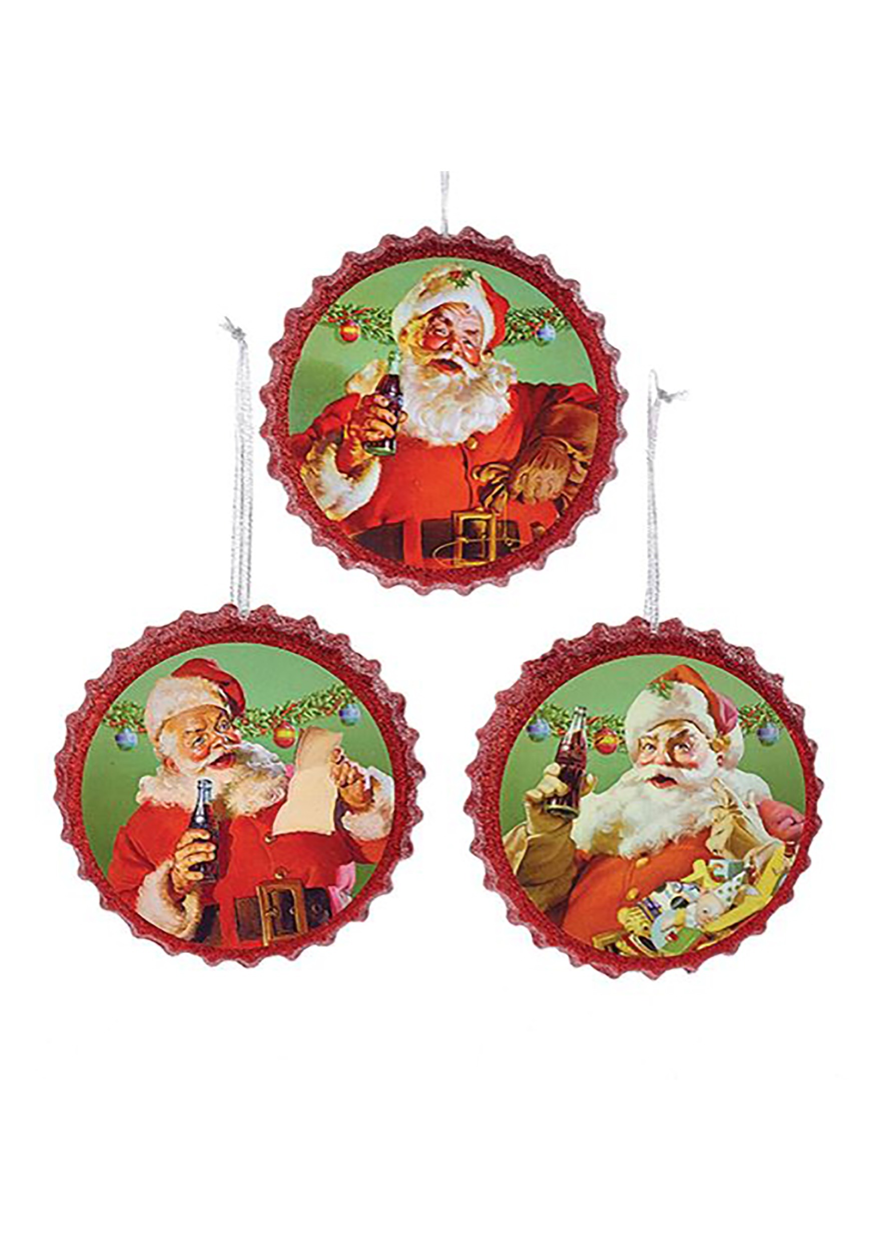 3pc Coca Cola Santa Bottle Caps Ornament Set