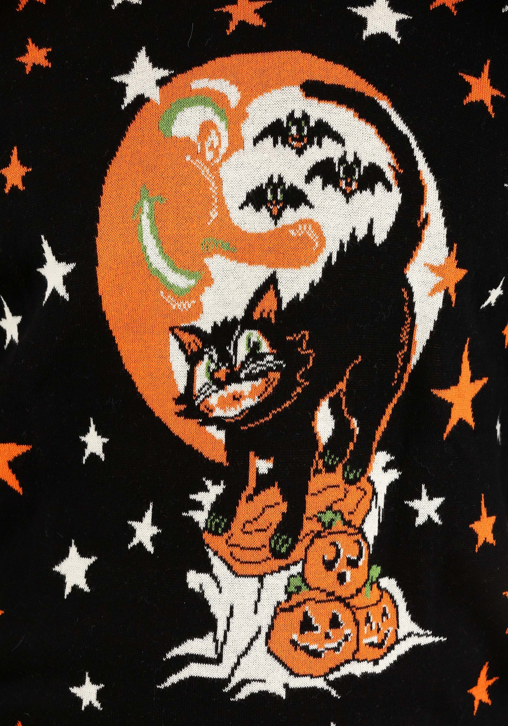 Vintage Halloween Cat Ugly Halloween Sweater For Adults