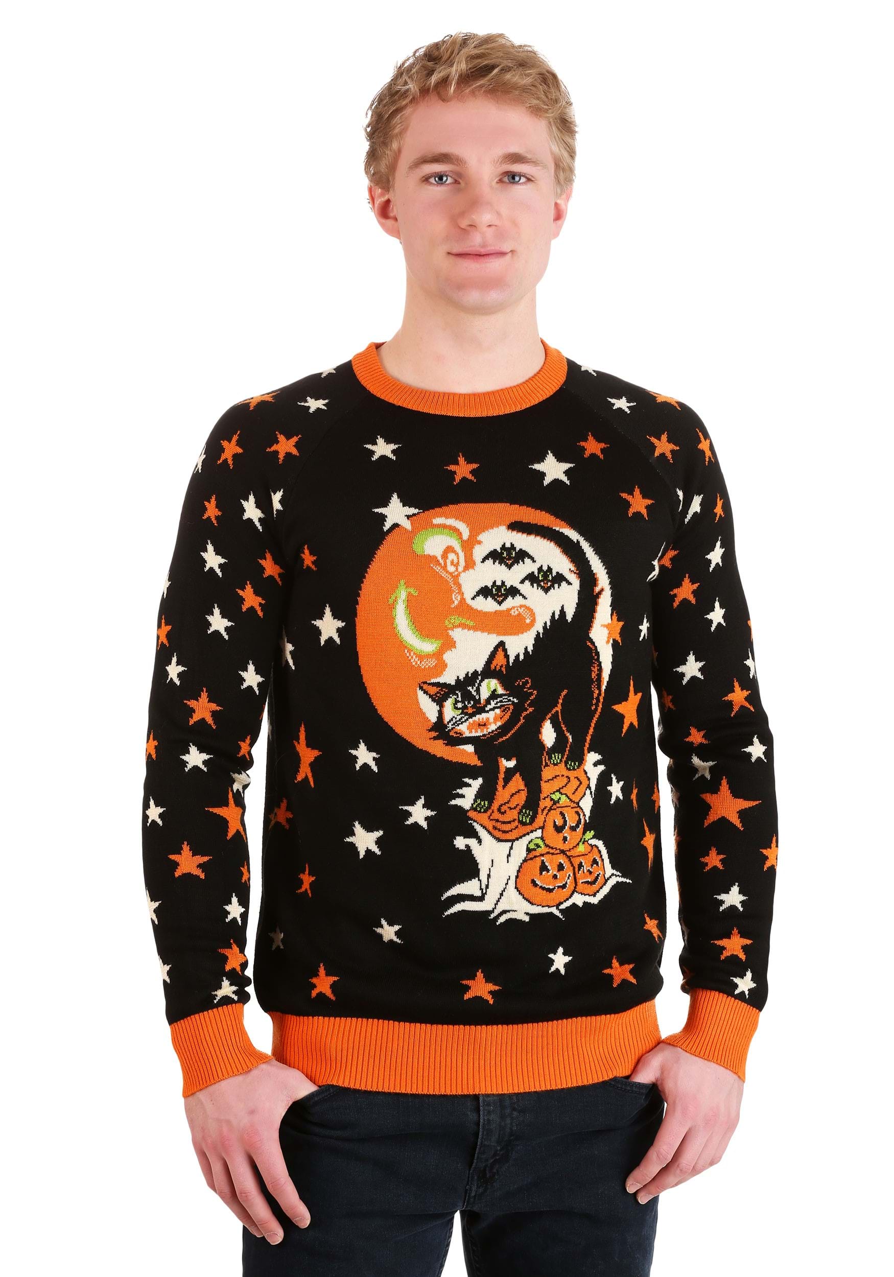 Vintage Halloween Cat Ugly Halloween Sweater For Adults