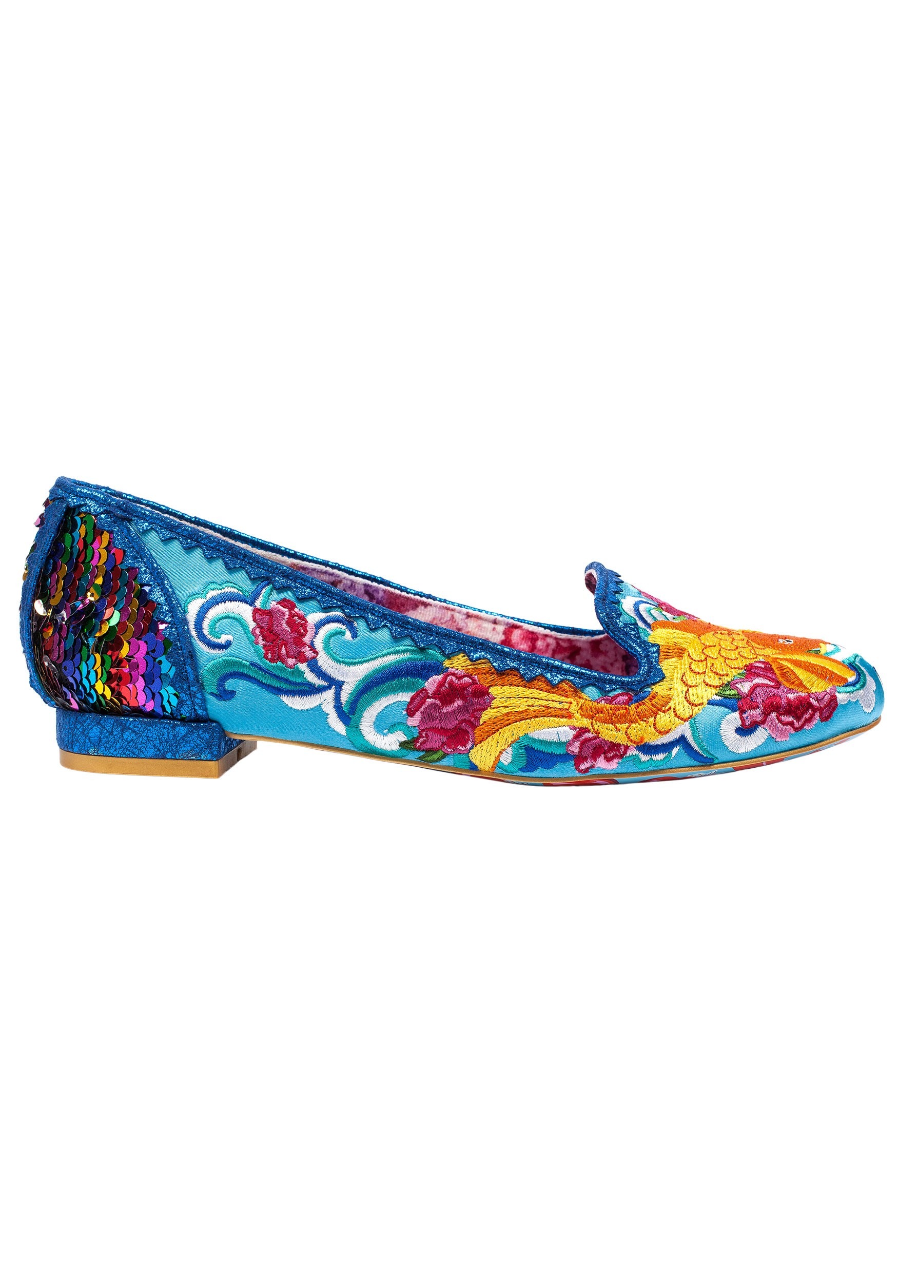 'Pescado Orp' Koi Fish Blue Satin Irregular Choice Flats