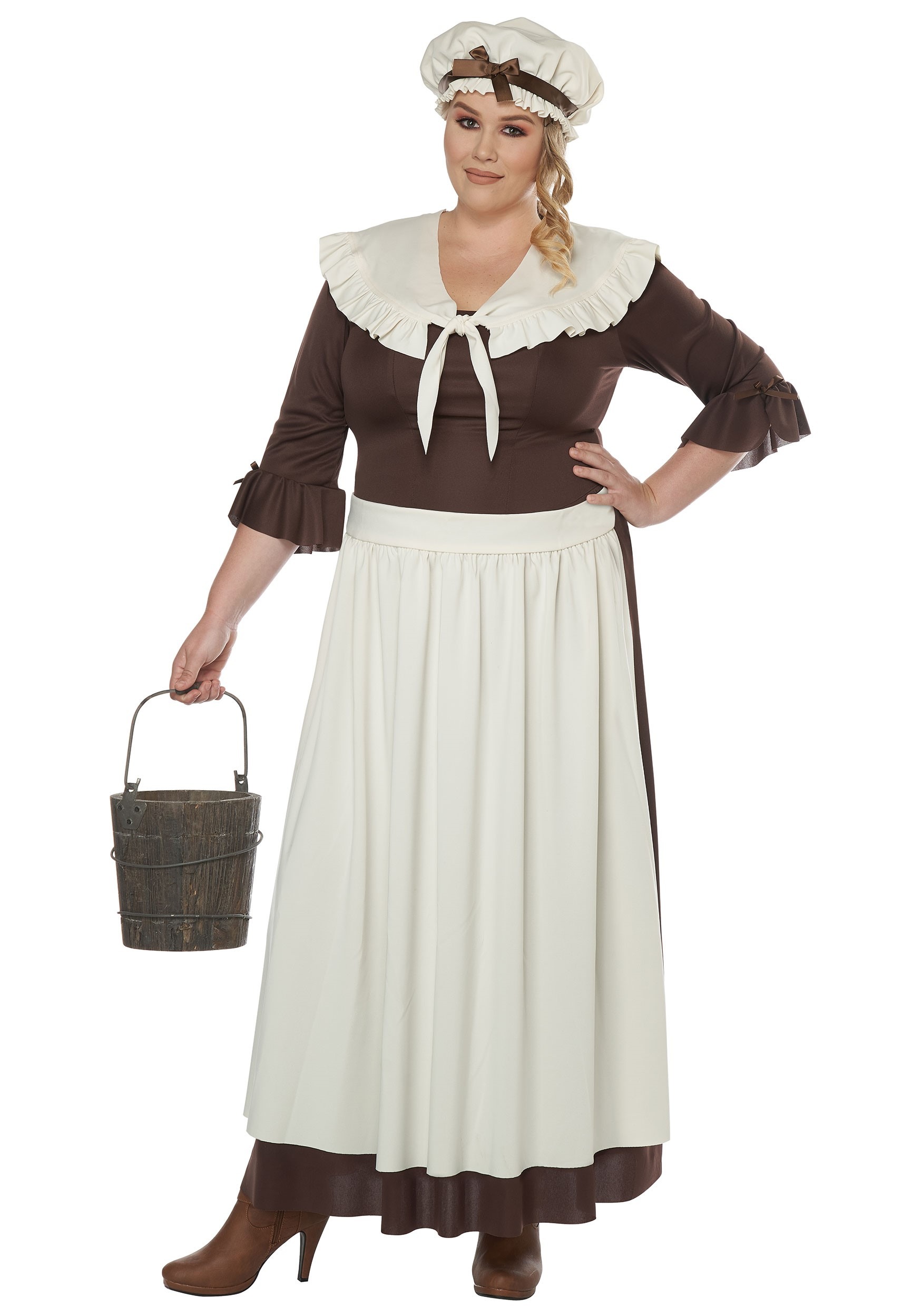 Plus Size Colonial Village Woman Fancy Dress Costume