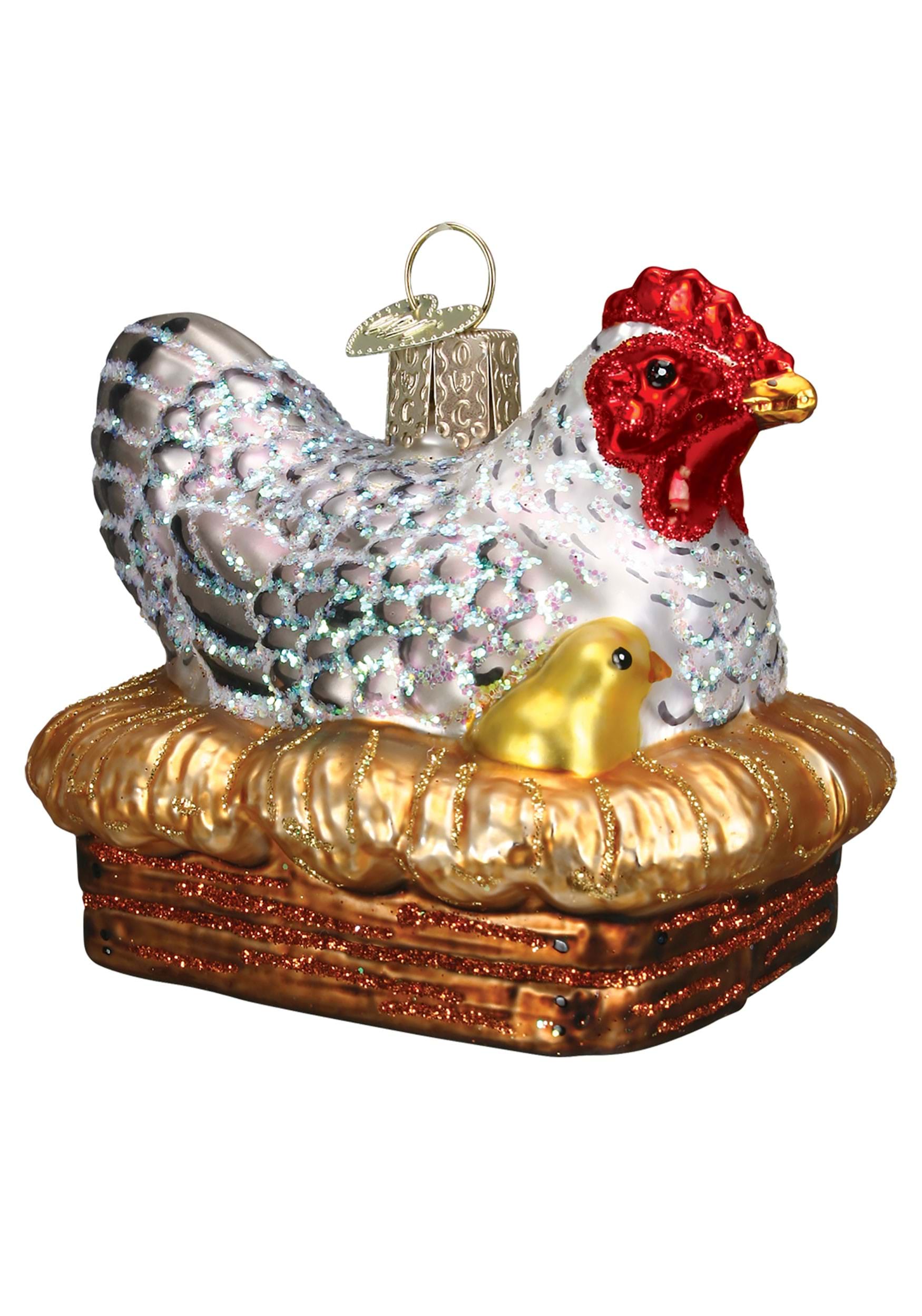 Glass Blown Hen On Nest Ornament