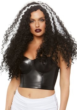 Womens Long Curly Black and White Wig