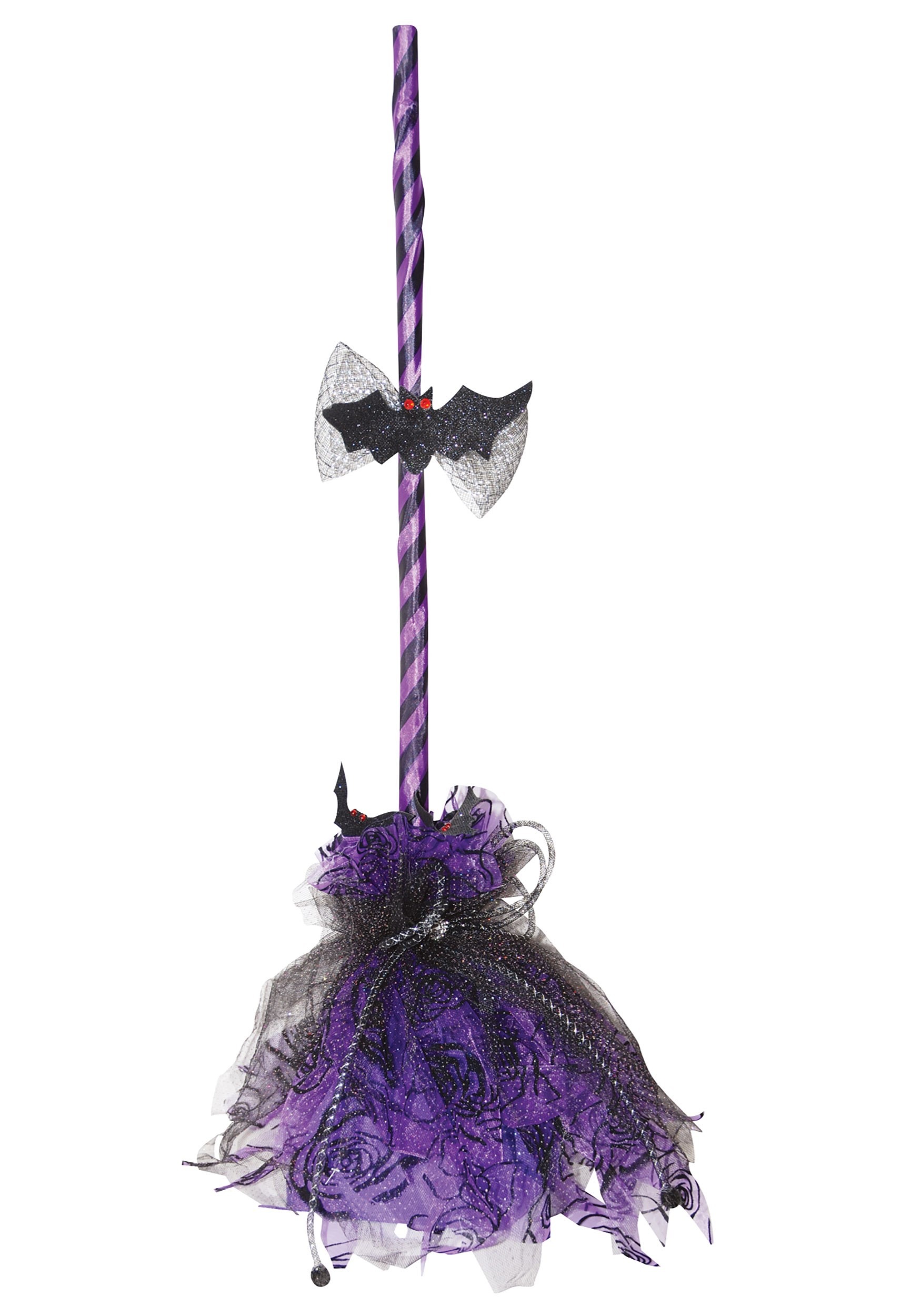 Shaking Purple Witch Broom Animated Halloween Decoration , Witch Brooms