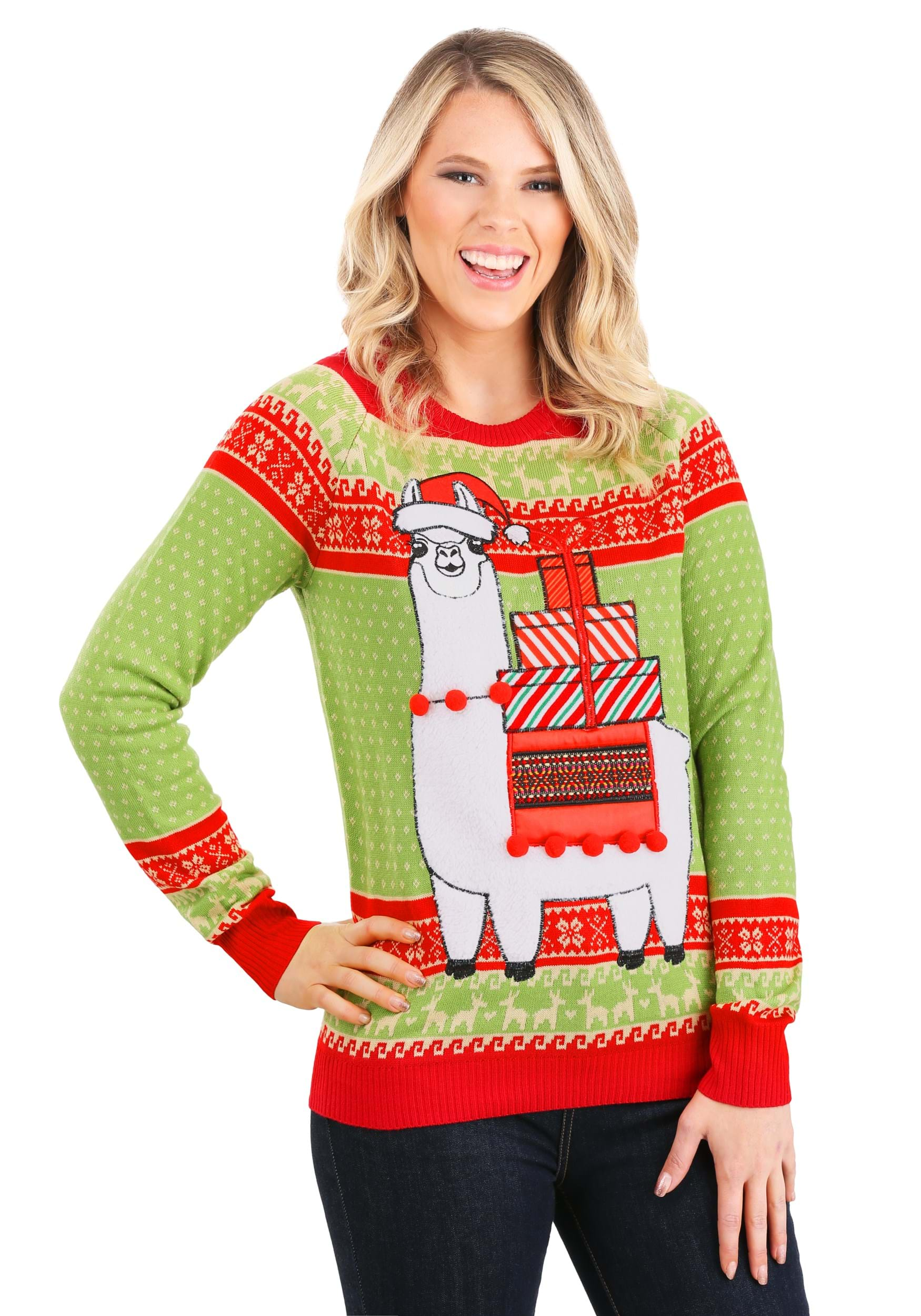 llama christmas sweater women's