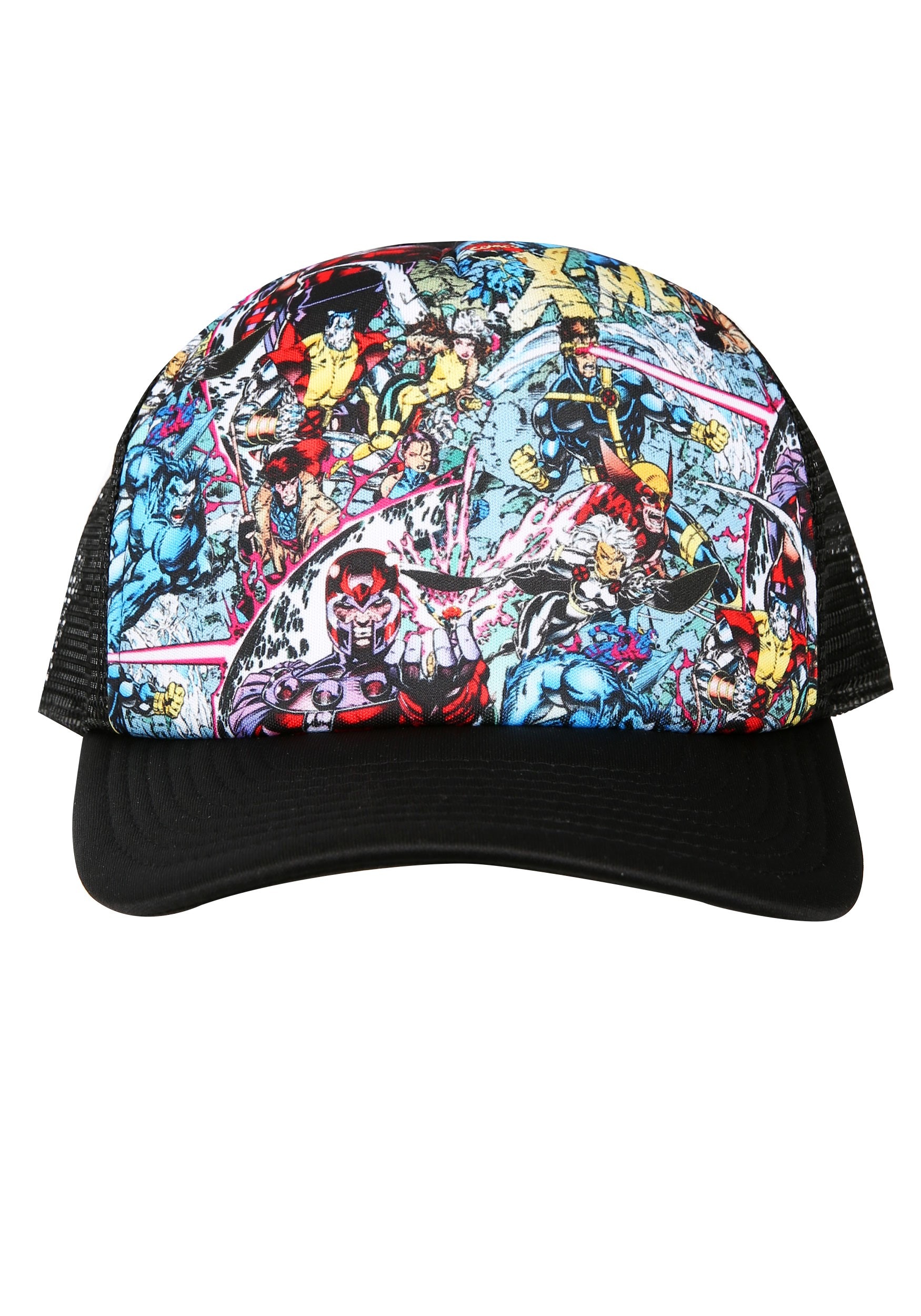 90s Comic Art Trucker Hat X-Mens | Marvel X-Men Hat | Adult | Mens | Black/Blue/Red | One-Size | Bioworld Merchandising / Independent Sales