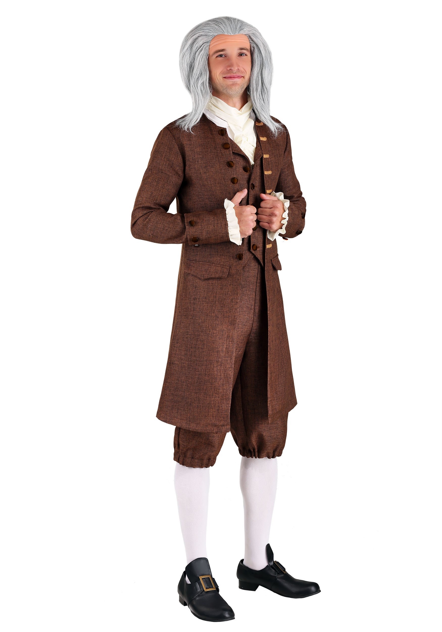 Plus Size Colonial Benjamin Franklin Men's Fancy Dress Costume